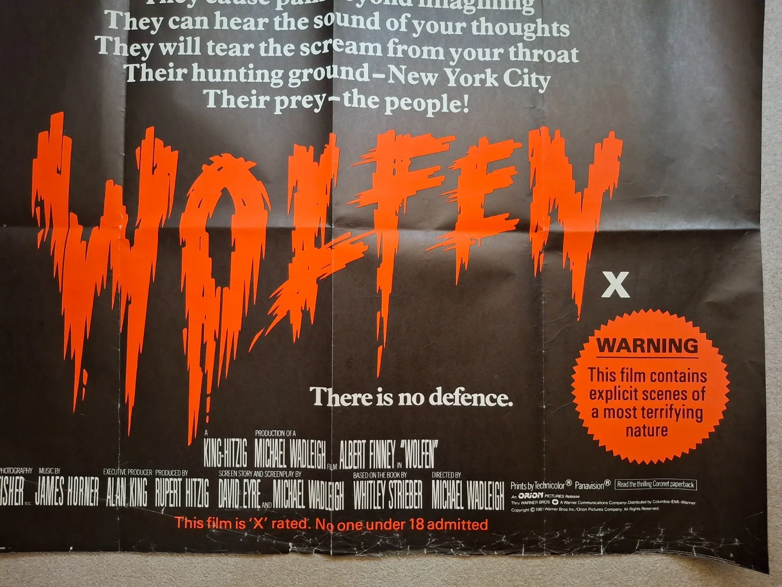 Wolfen Rare Original Film Cinema Movie Quad Poster Albert Finney 40 by 30 inches, изображение 4
