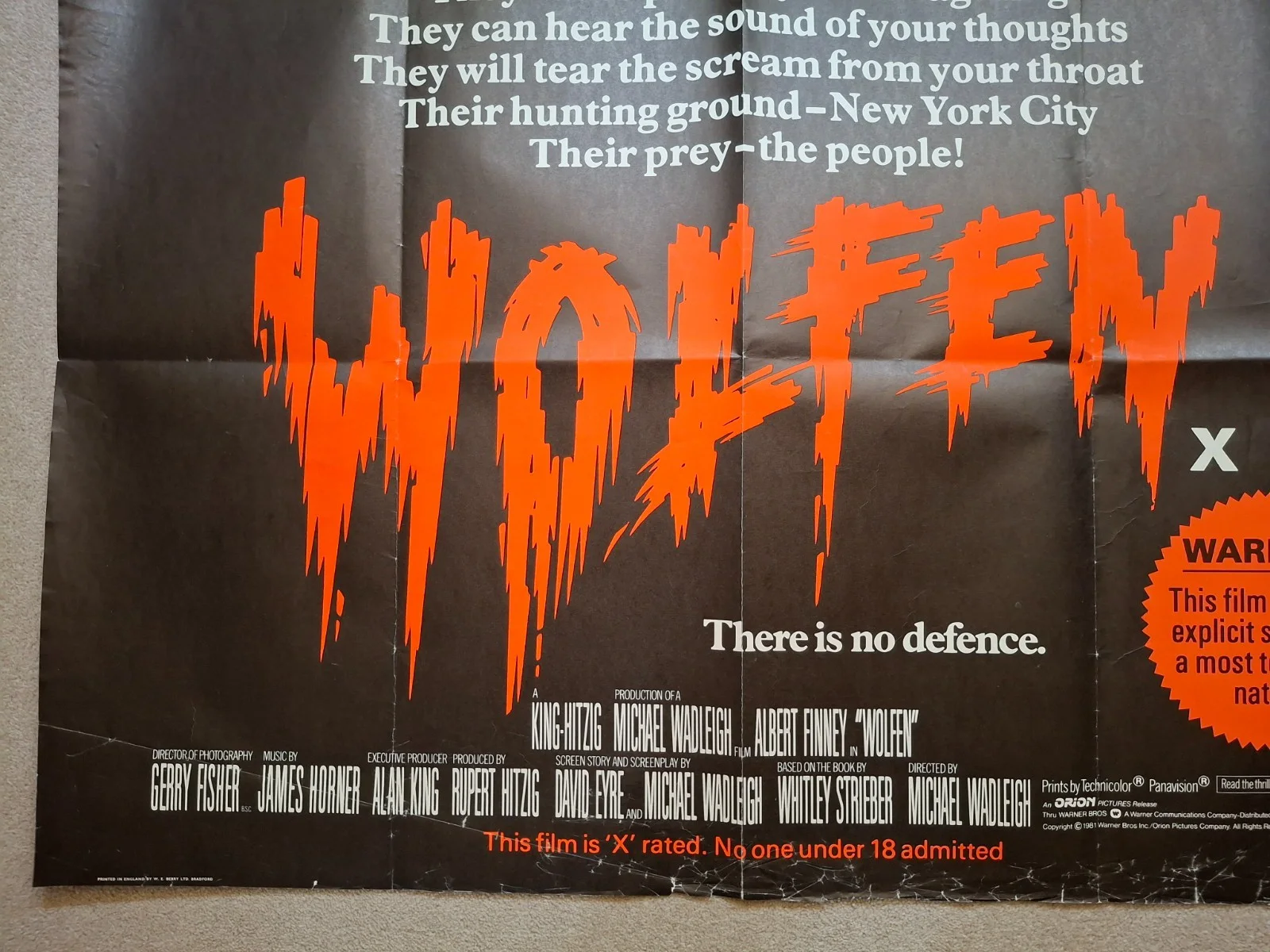 Wolfen Rare Original Film Cinema Movie Quad Poster Albert Finney 40 by 30 inches, изображение 5