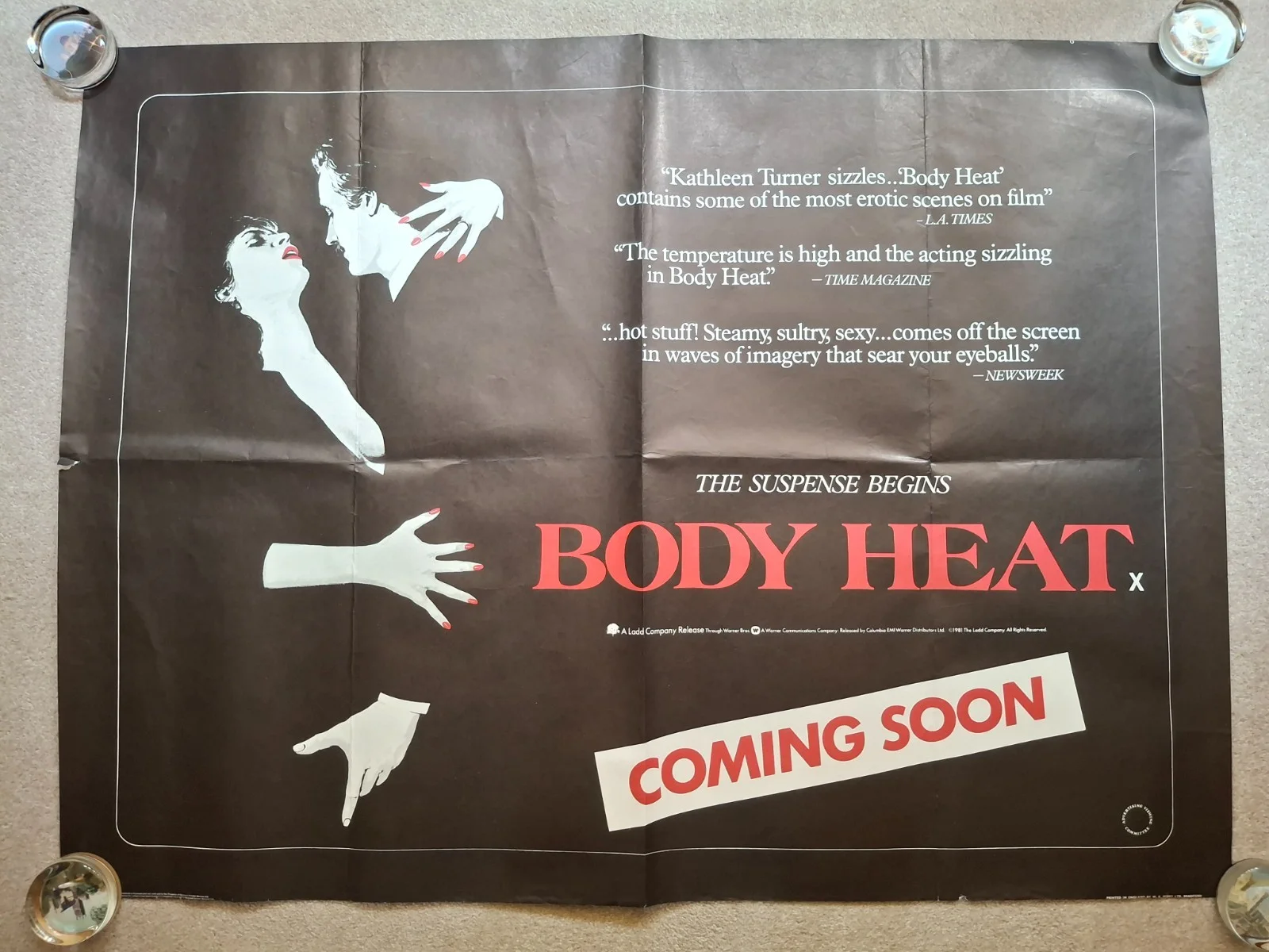 Body Heat Rare Original Cinema Movie Film Poster Teaser Kathleen Turner, изображение 2