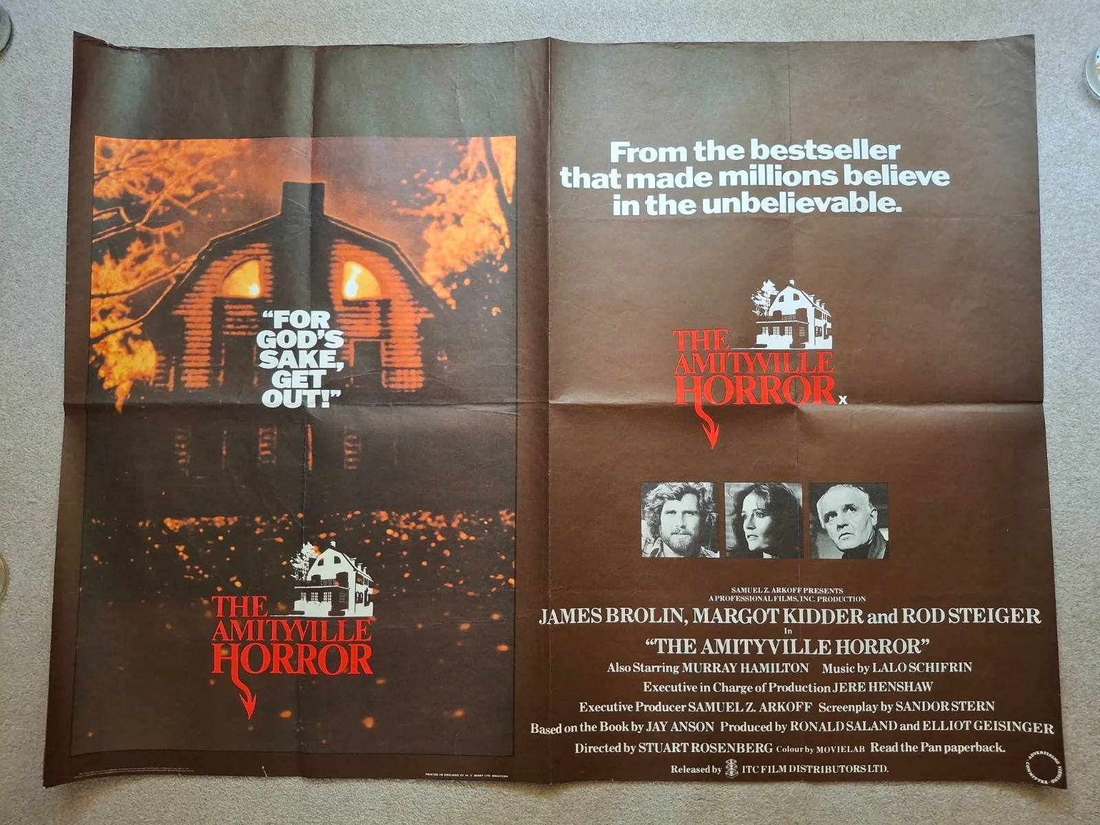 The Amityville Horror Rare Original Cinema Movie Film Quad Poster 40 x 30", изображение 2