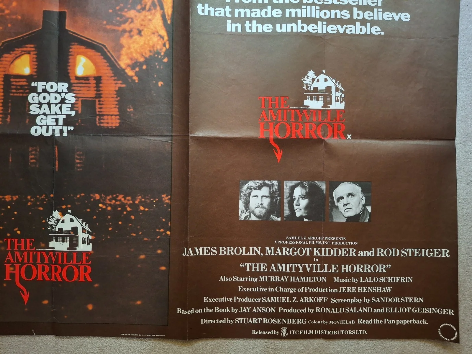 The Amityville Horror Rare Original Cinema Movie Film Quad Poster 40 x 30", изображение 5