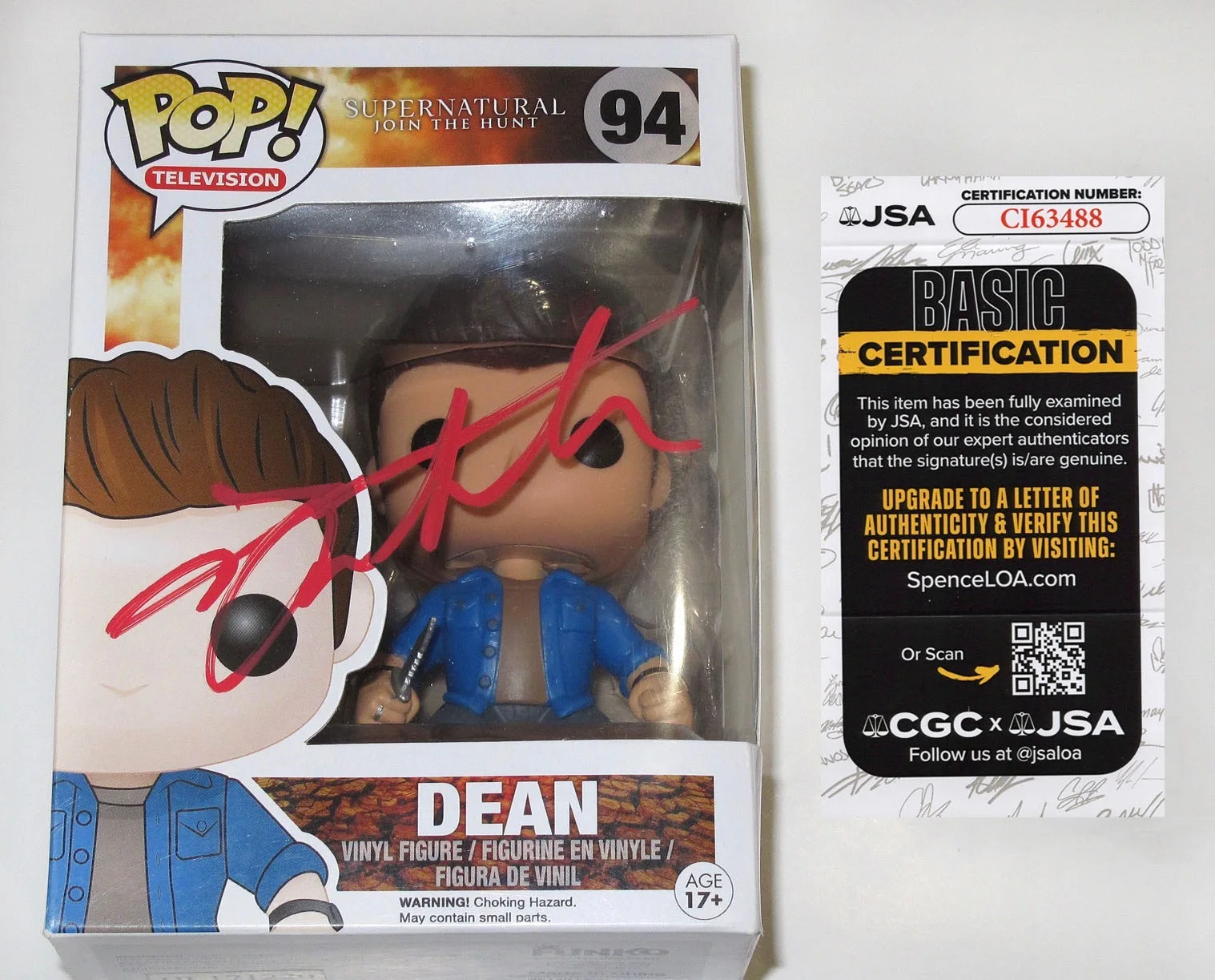 Jensen Ackles — Jensen Ackles signed SUPERNATURAL "DEAN" Funko Pop #94 EXACT PROOF Auto JSA COA, изображение 5