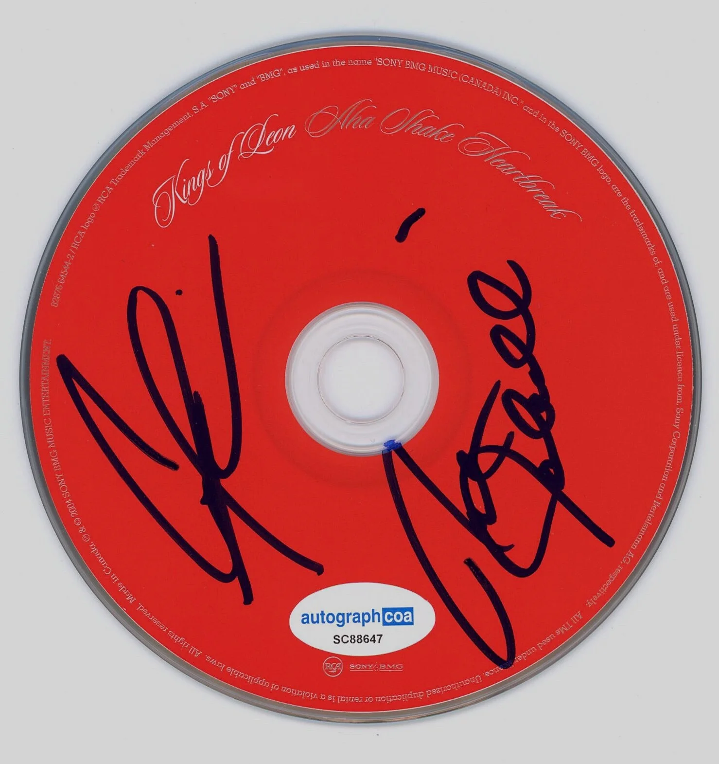 KINGS OF LEON - Caleb Followill, Nathan Followill — Kings Of Leon signed "AHA SHAKE HEARTBREAK" CD Caleb Followill & Nathan ACOA COA, изображение 3