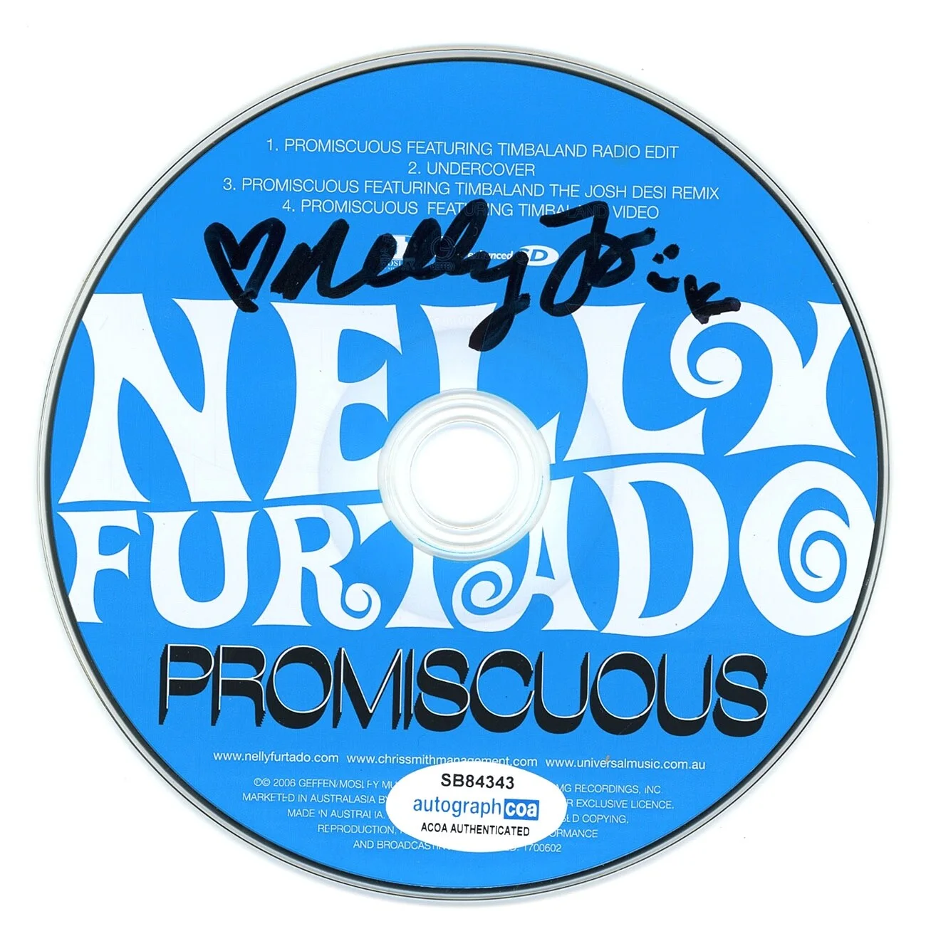 NELLY FURTADO — Nelly Furtado signed Autographed "PROMISCUOUS" CD d EXACT PROOF Rare ACOA COA, изображение 4
