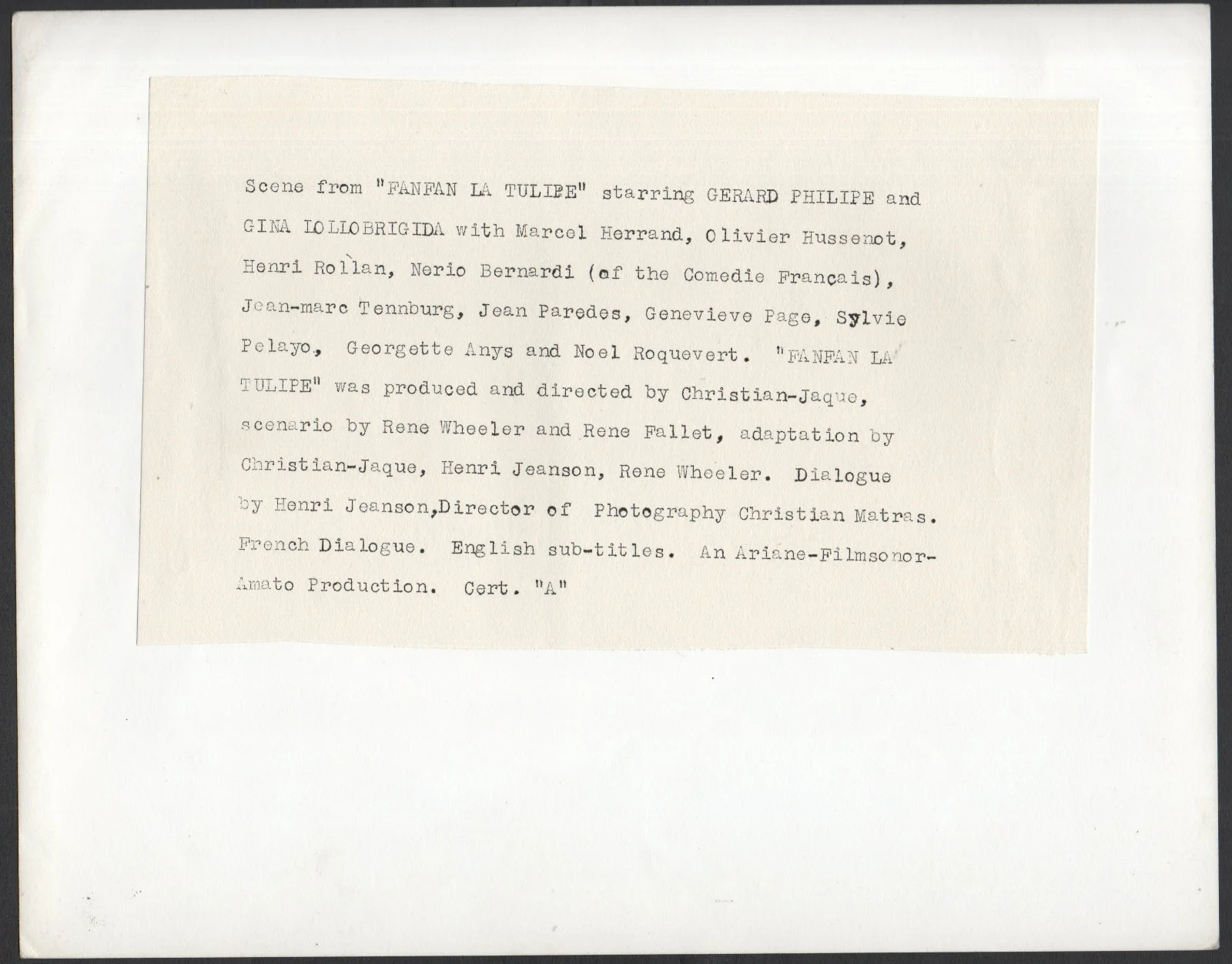 FANFAN LA TULIPE 1952 Christian-Jaque Gina Lollobrigida 10x8 STILL, изображение 2