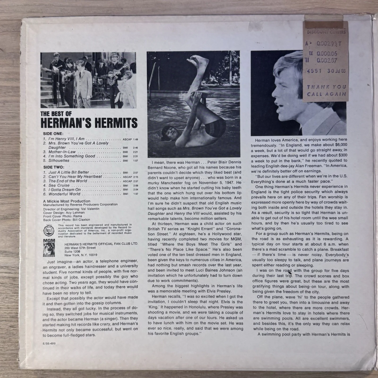 HERMANS HERMITS Best of / Gatefold Record LP E4315 AUTOGRAPHED / VG/G, image 4