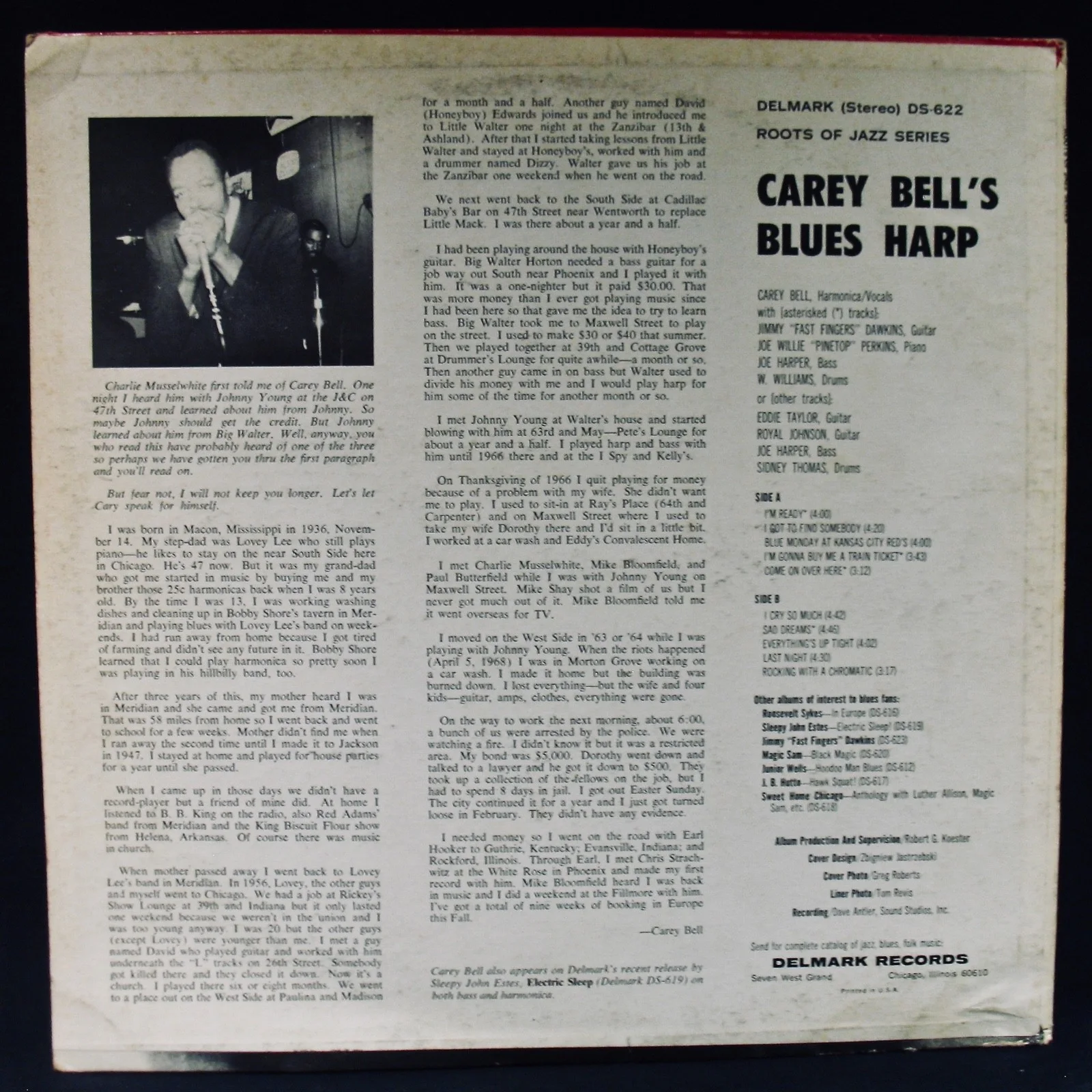 CAREY BELL ✦ Autographed BLUES HARP Album~DELMARK #DS-622-Blues Harmonica, изображение 4