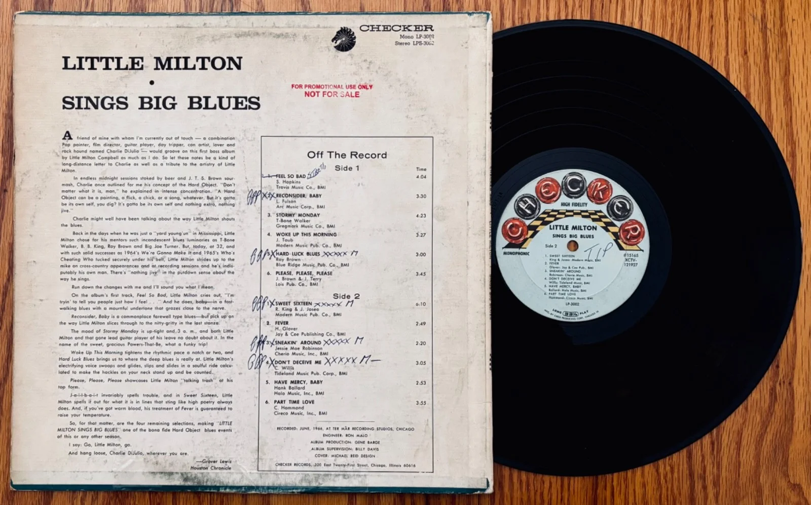LITTLE MILTON~Signed SINGS BIG BLUES Promotional Album~CHECKER #15165 mono, изображение 2