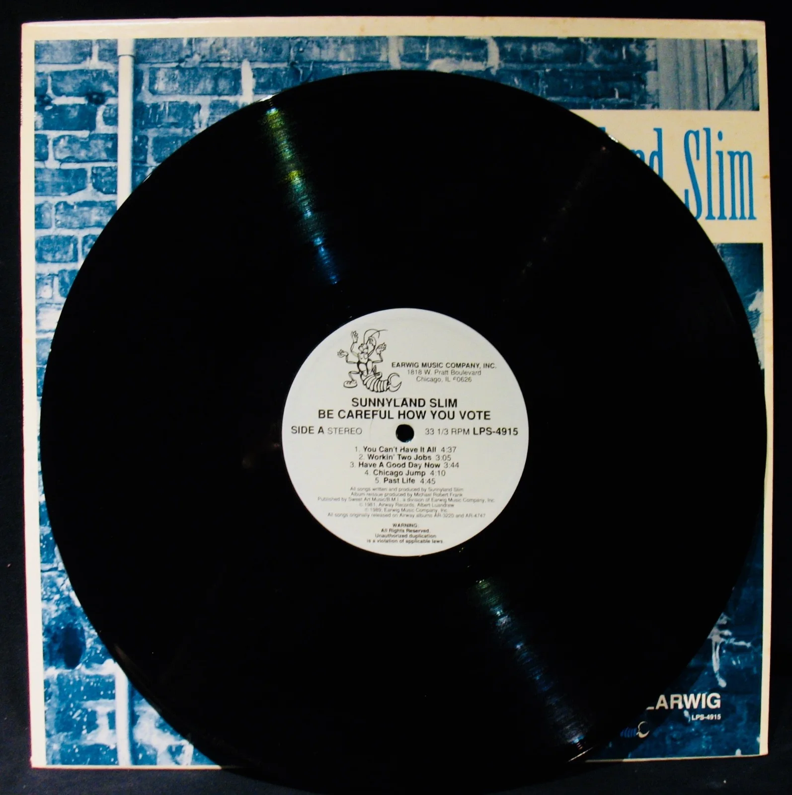 SUNNYLAND SLIM ✦ Autographed BE CAREFUL HOW YOU VOTE Album~EARWIG #LPS-4915, изображение 2