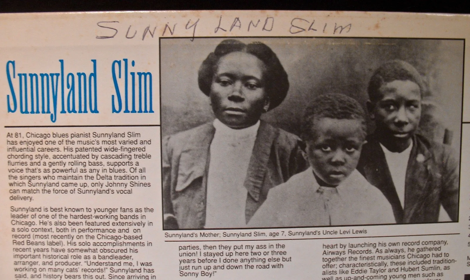 SUNNYLAND SLIM ✦ Autographed BE CAREFUL HOW YOU VOTE Album~EARWIG #LPS-4915, изображение 3