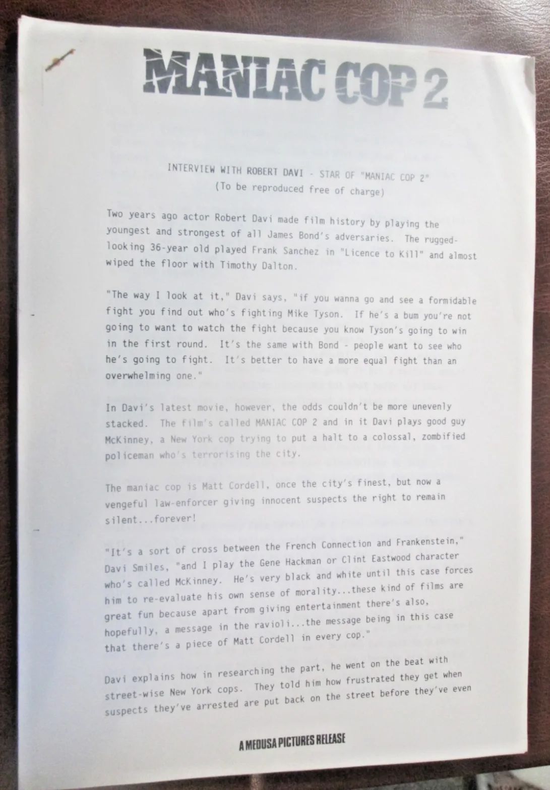 MANIAC COP Various press releases 13.x.pages lot, image 3