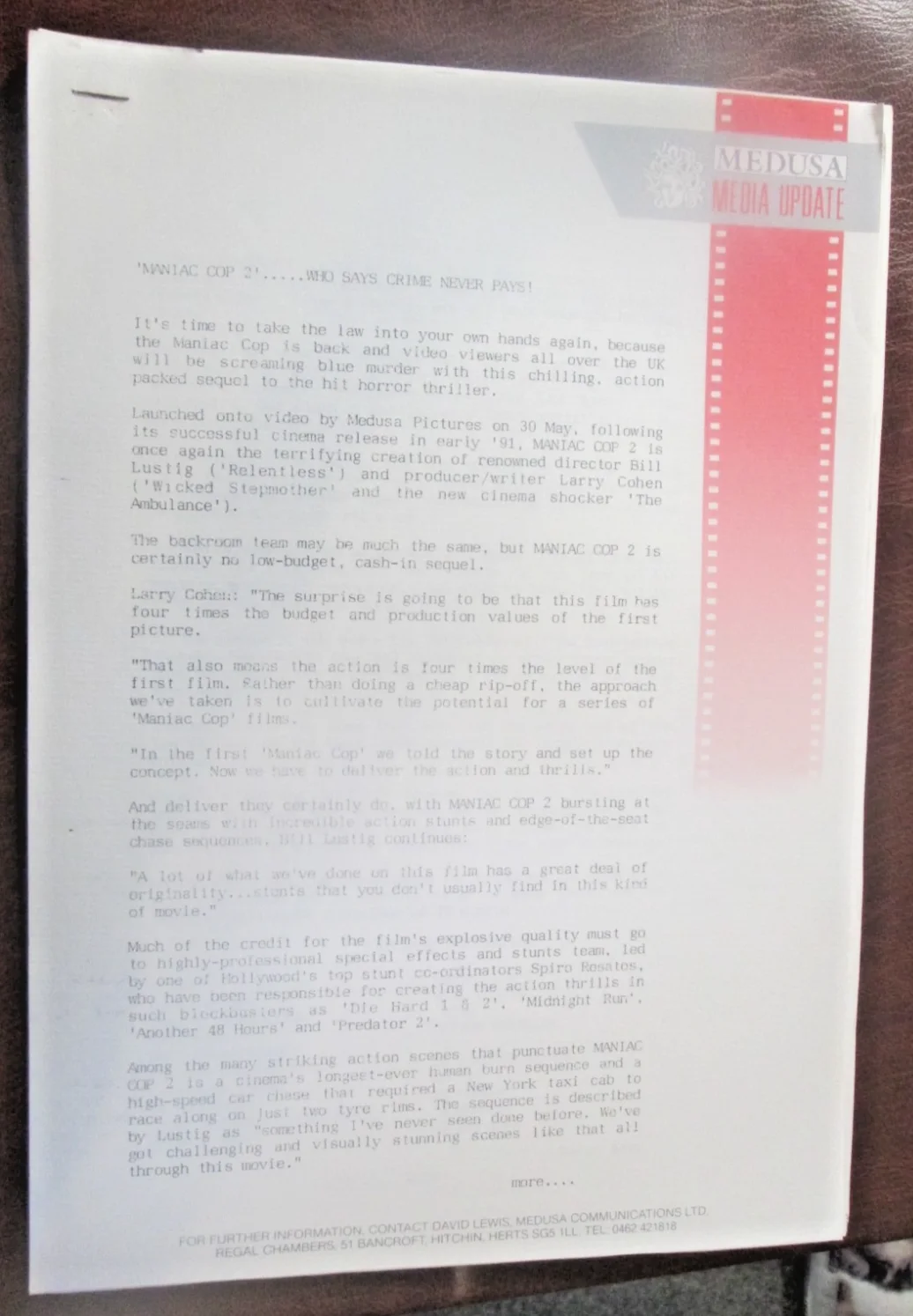 MANIAC COP Various press releases 13.x.pages lot, image 4