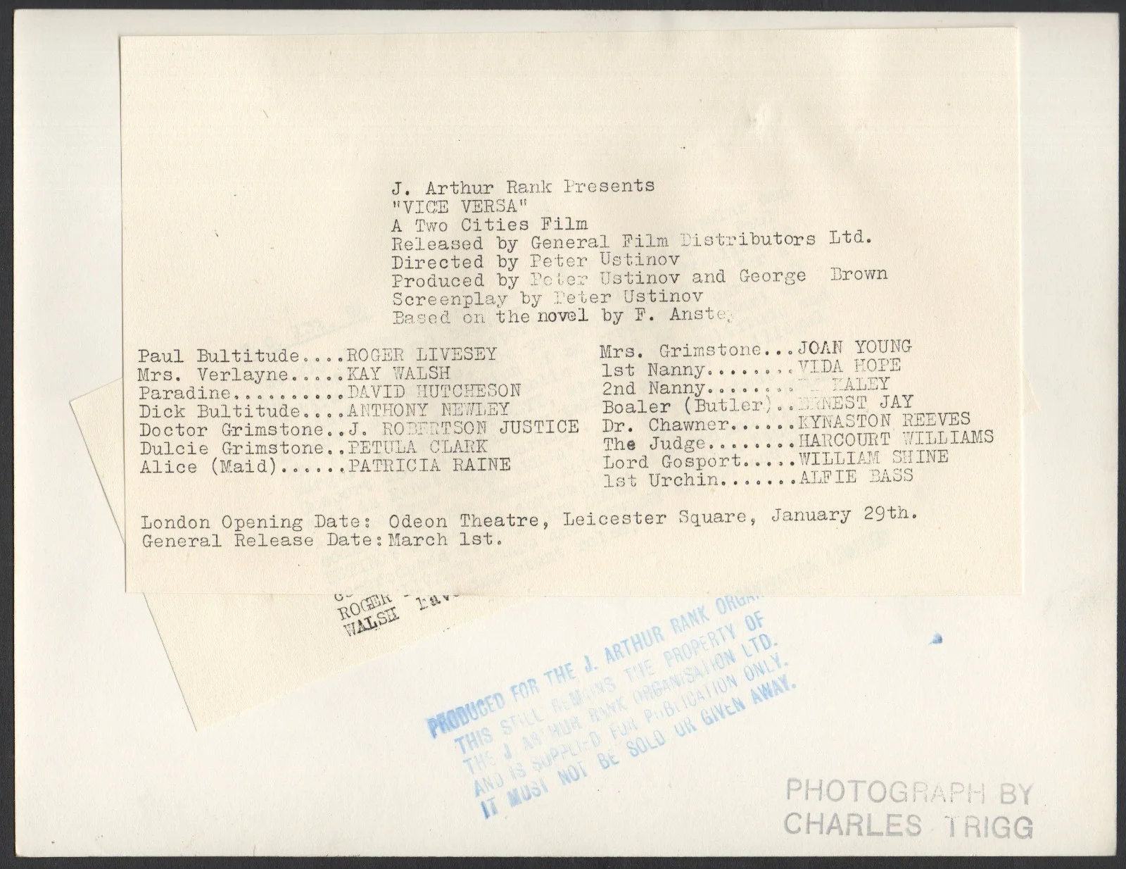 VICE VERSA 1948 Roger Livesey Bill Shine Andrew Blackett STILL, изображение 2