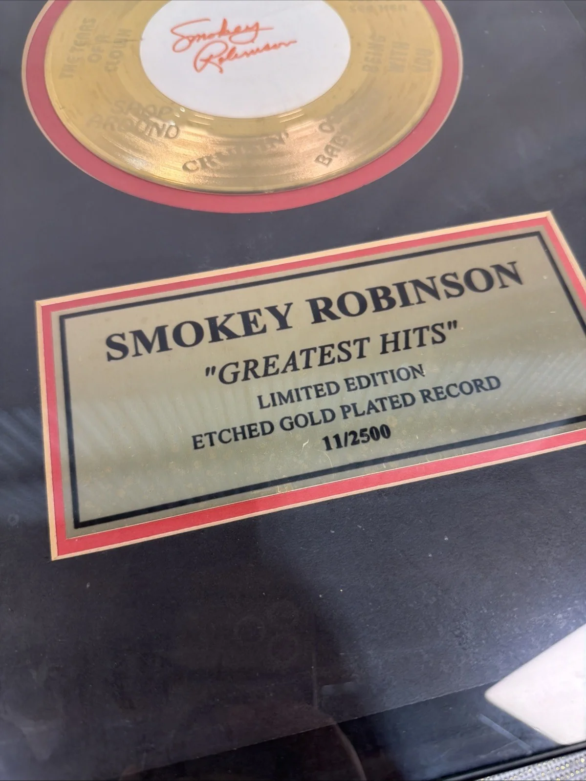 Smokey Robinson HAND-SIGNED "Greatest Hits" Gold Record #11/2500 16x20’’ Framed, image 2
