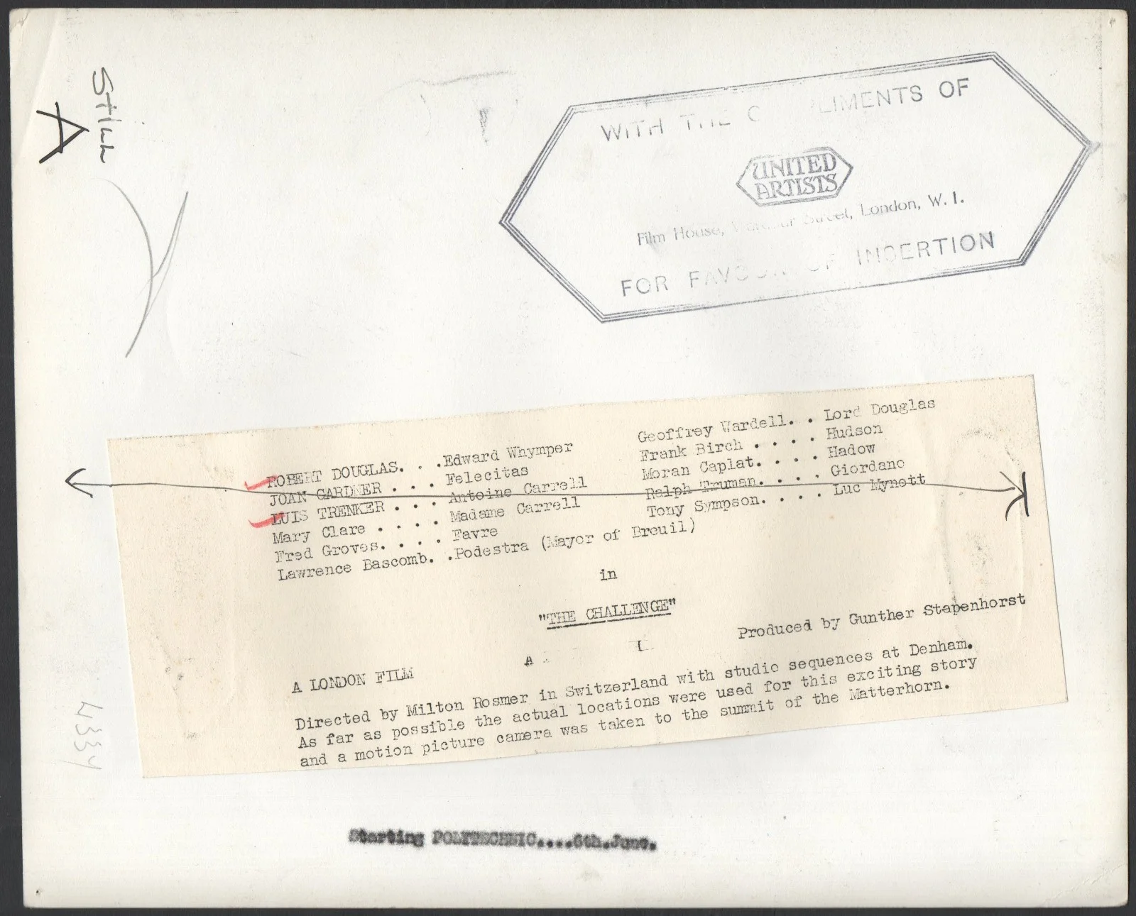 CHALLENGE 1938 Robert Douglas, Luis Trenker Matterhorn 10x8 STILL #262, изображение 2