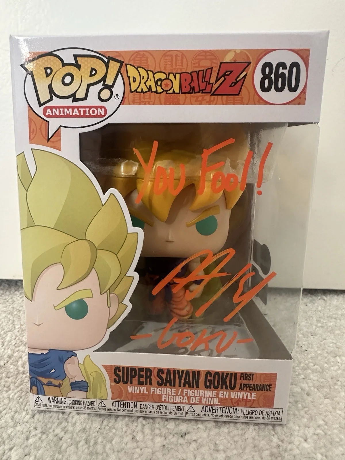 Peter Kelamis — Peter Kelamis autographed w/quote DBZ Super Saiyan Goku, Funko Pop #860 w/COA