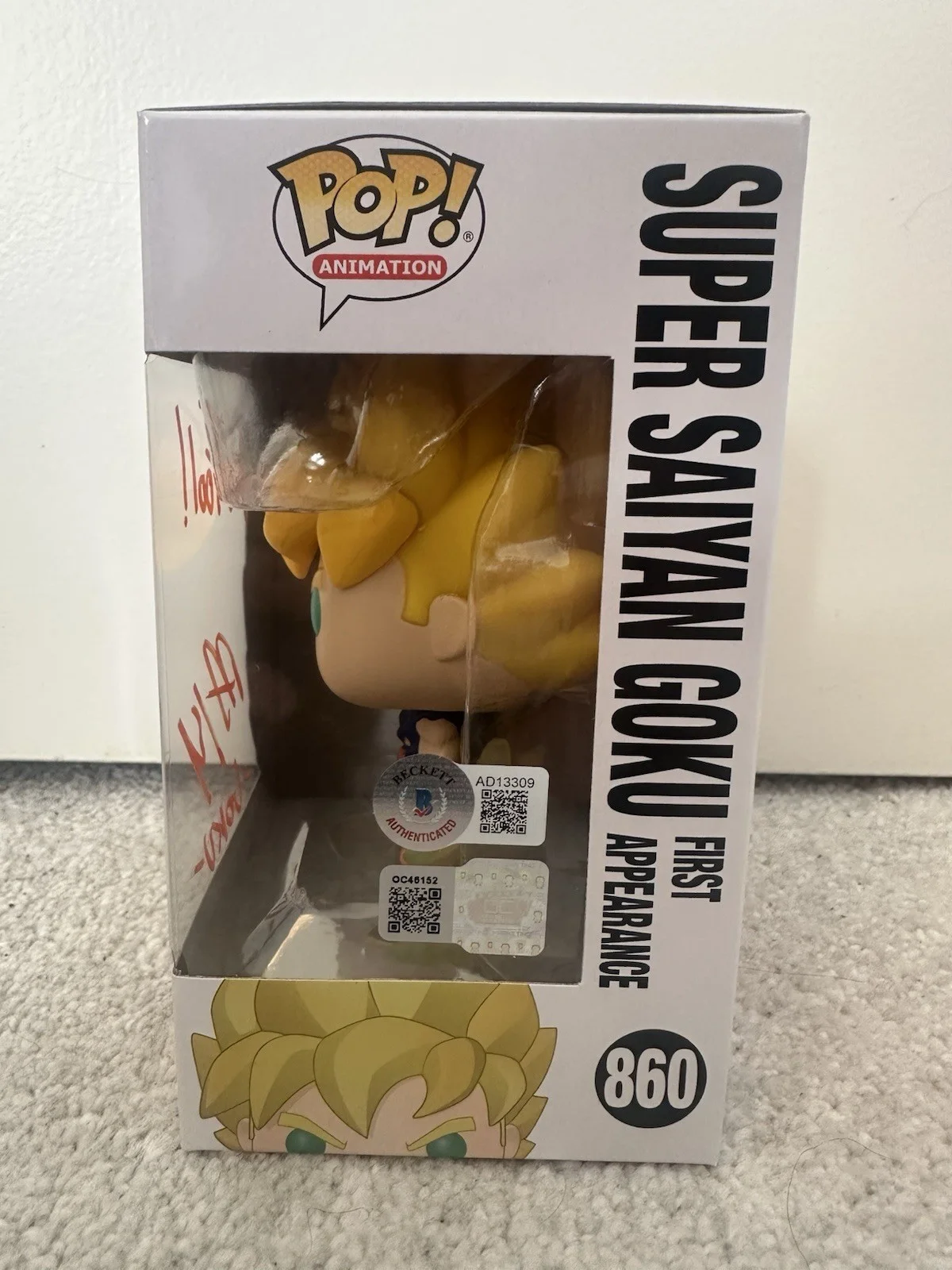 Peter Kelamis — Peter Kelamis autographed w/quote DBZ Super Saiyan Goku, Funko Pop #860 w/COA, изображение 2