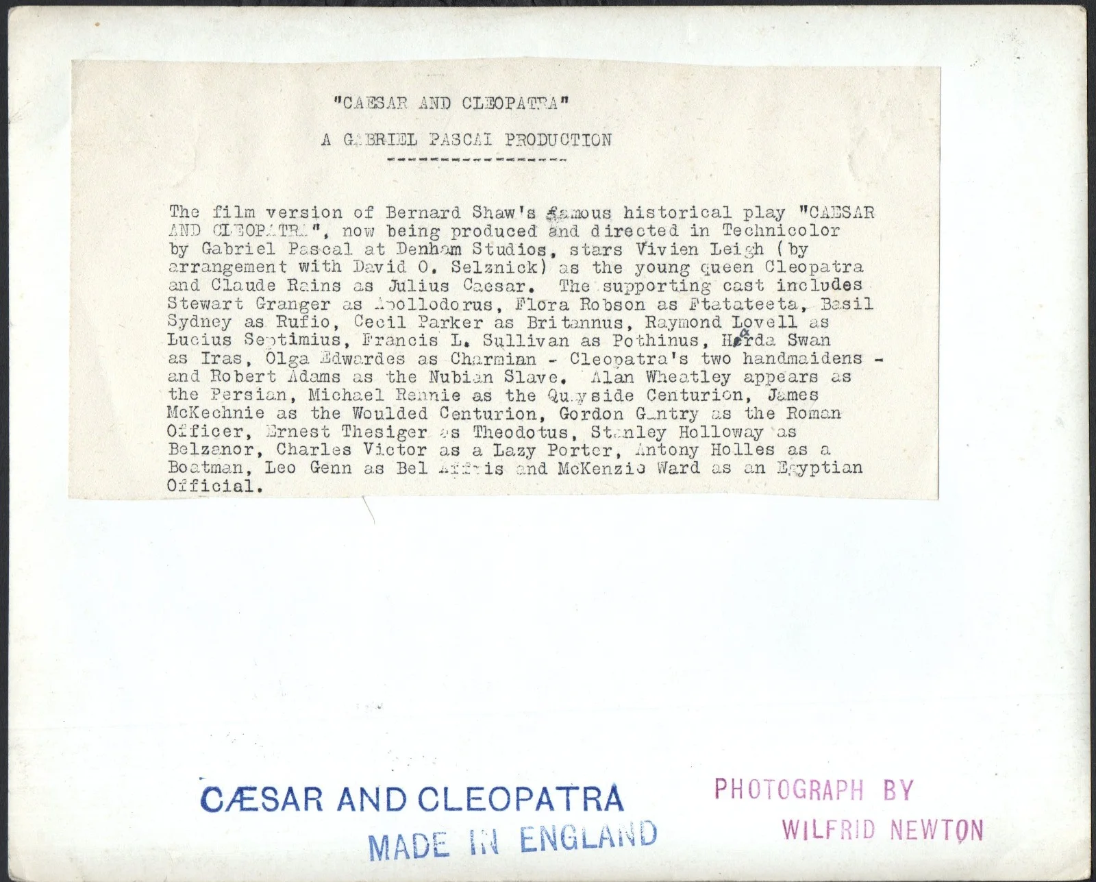 CAESAR AND CLEOPATRA 1945 Claude Rains, Basil Sydney WILFRID NEWTON STILL, изображение 2