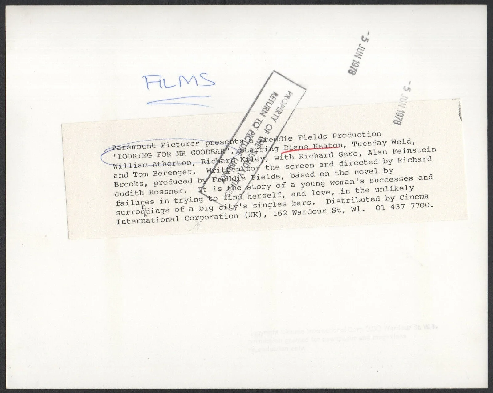 LOOKING FOR MR. GOODBAR 1977 Richard Brooks - DIANE KEATON 2 10x8 STILLS, image 3