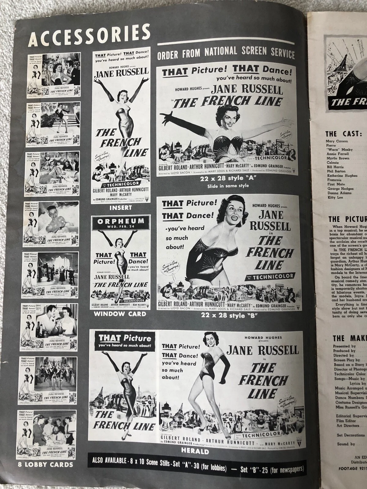 THE FRENCH LINE - VINTAGE ORIGINAL 1954 JANE RUSSELL PRESSBOOK - 28 PAGES, изображение 2