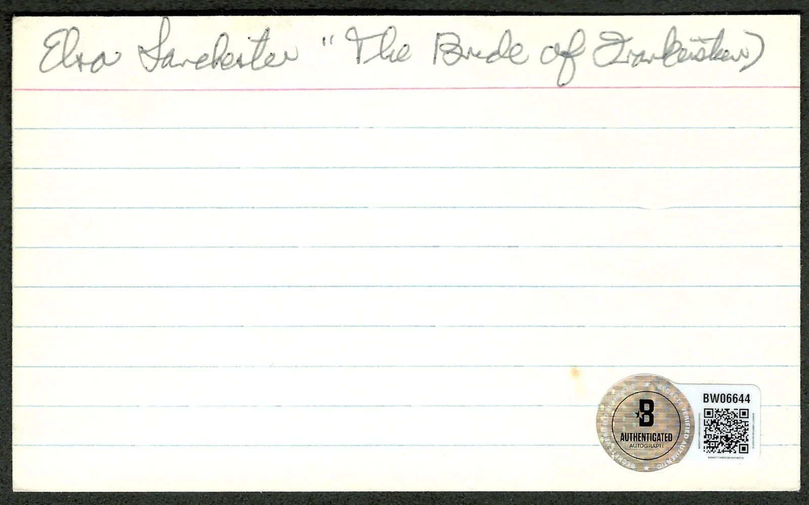 Elsa Lanchester Signed Autographed 3x5 Card BAS Beckett Bride Of Frankenstein, изображение 2
