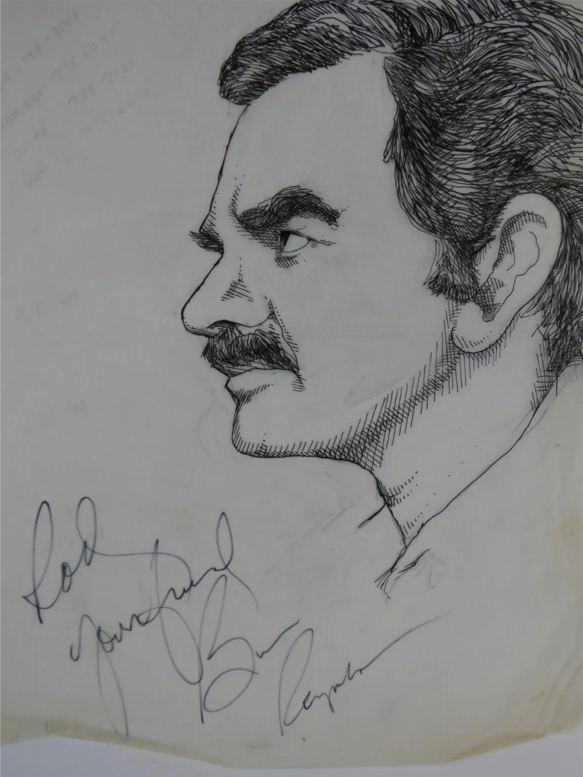 Burt Reynolds — Burt Reynolds Signed 11x14 Pen & Ink Drawing Sketch Autographed To Rod, image 2
