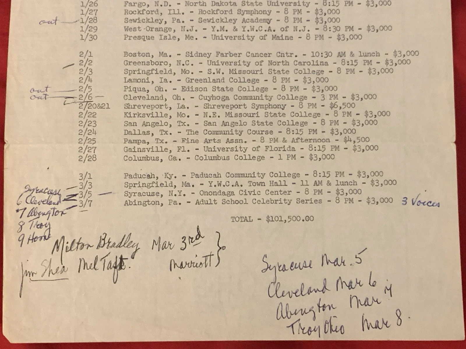 Vincent Price — Vincent Price Estate Fascinating Performance Itinerary With Handwriting! 16L, image 3