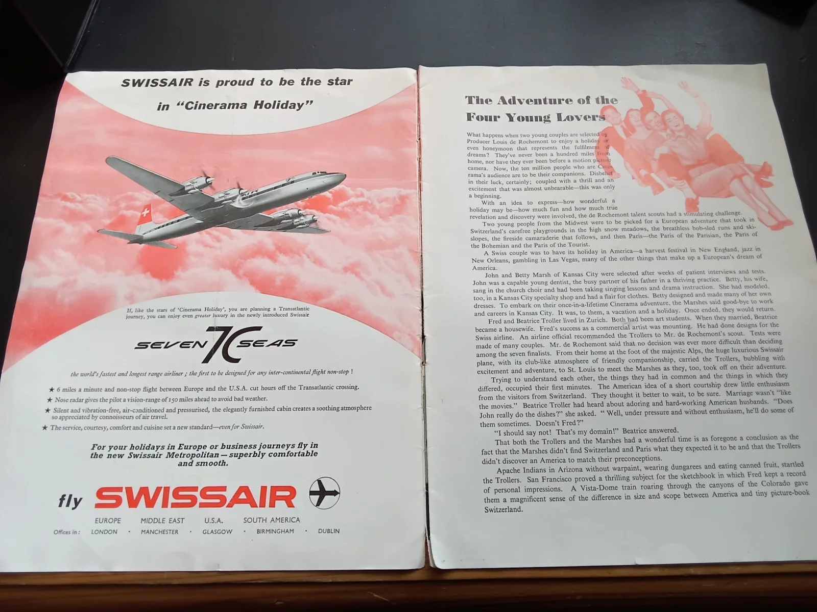 1950s Cinerama Holiday Programme London Casino Swissair Travel Film Vintage Ads, изображение 2