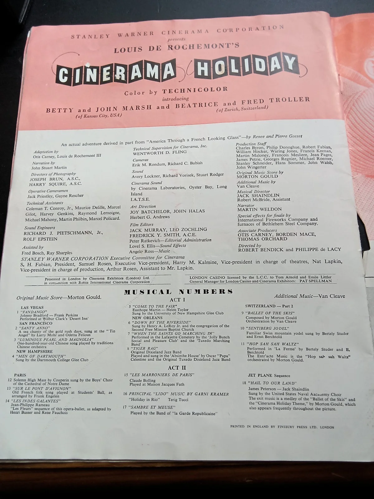 1950s Cinerama Holiday Programme London Casino Swissair Travel Film Vintage Ads, изображение 3