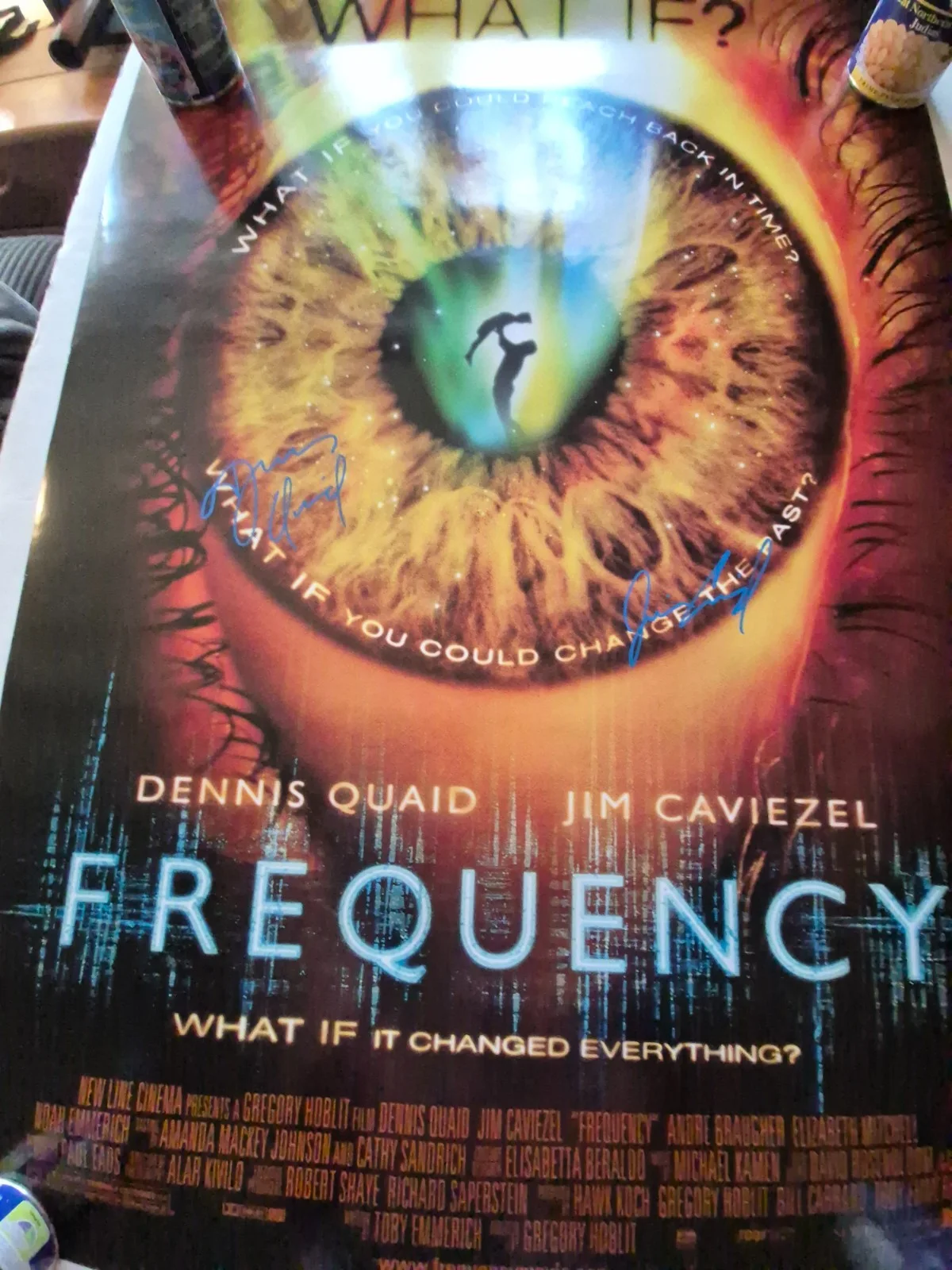 EKIM=INVENTORY — FREQUENCY -DENNIS QUAID-JIM CAVIEZEL-SIGNED MOVIE POSTER-w/COA- ekim