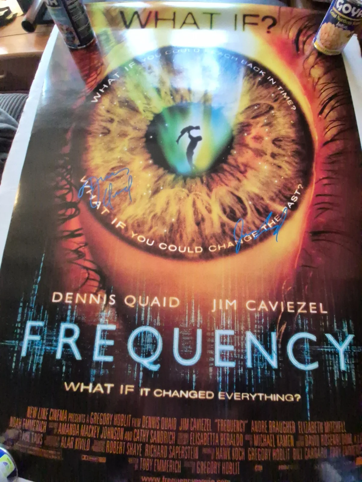 EKIM=INVENTORY — FREQUENCY -DENNIS QUAID-JIM CAVIEZEL-SIGNED MOVIE POSTER-w/COA- ekim, image 2