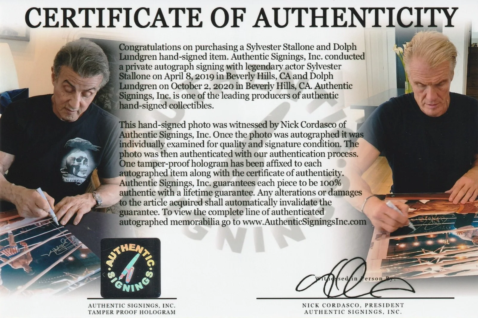 Sylvester Stallone, Dolph Lundgren — Sylvester Stallone & Lundgren Autographed 16x24 ROCKY IV KO Photo ASI Proof, image 2