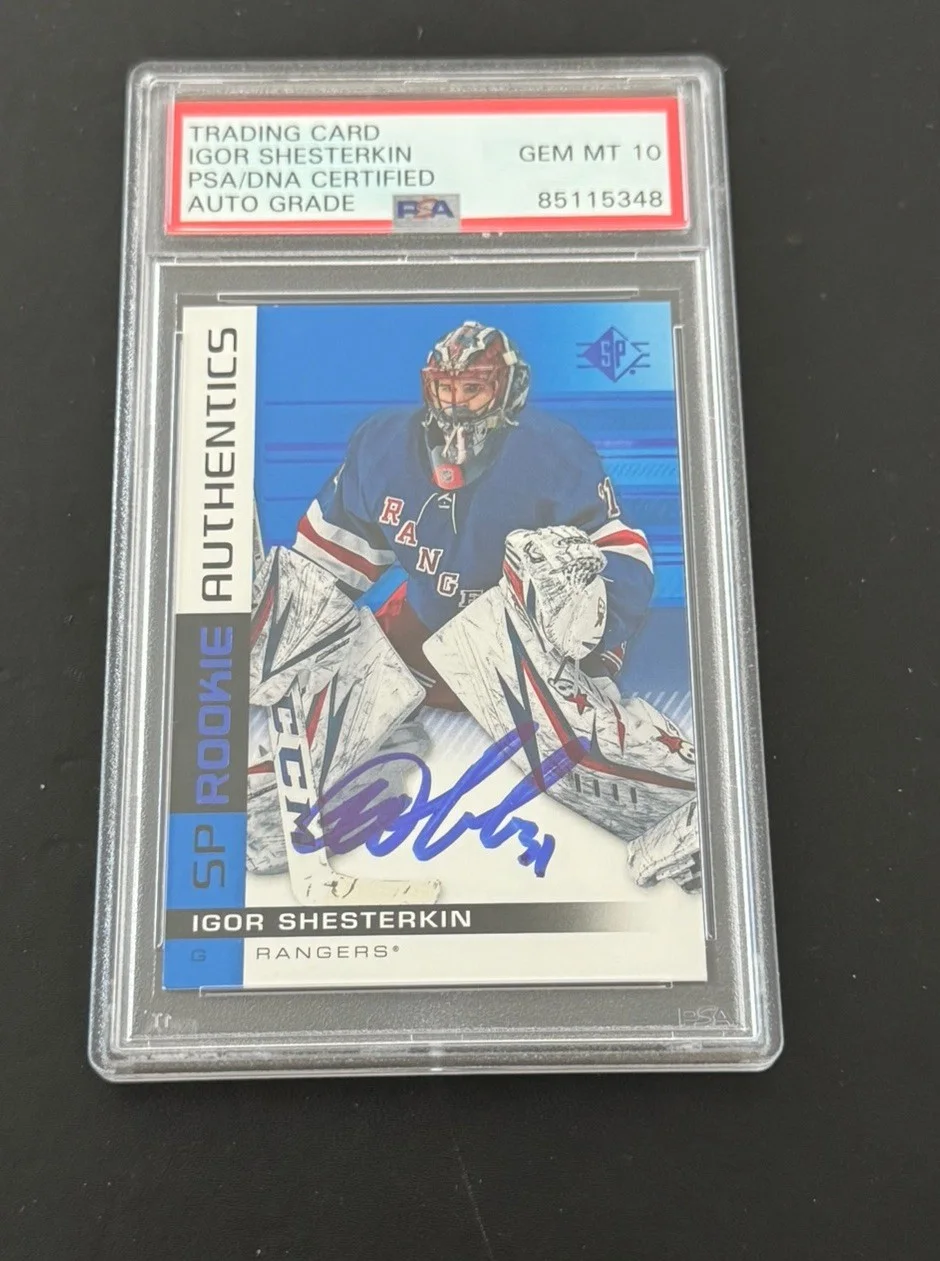 Igor Shesterkin — IGOR SHESTERKIN SIGNED 2019-20 UPPER DECK ROOKIE 104 CARD GEM MINT 10 PSA/DNA