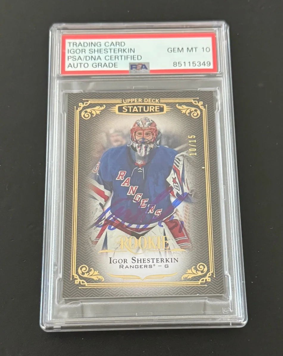 Igor Shesterkin — IGOR SHESTERKIN SIGNED 2019-20 UPPER DECK ROOKIE 15 CARD GEM MINT 10 PSA/DNA