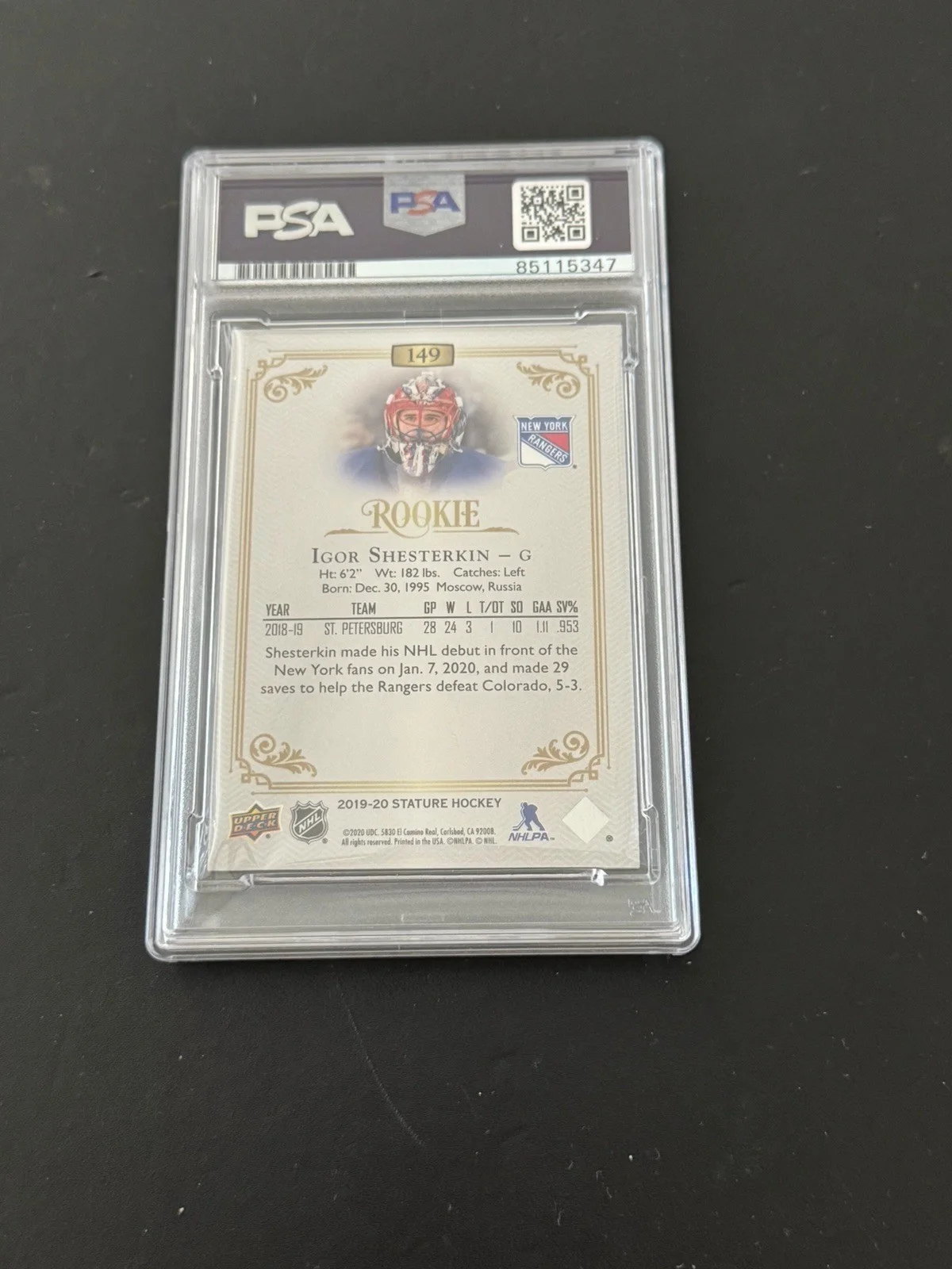 Igor Shesterkin — IGOR SHESTERKIN SIGNED 2019-20 UPPER DECK ROOKIE GREEN CARD GEM MINT 10 PSA/DNA, изображение 2