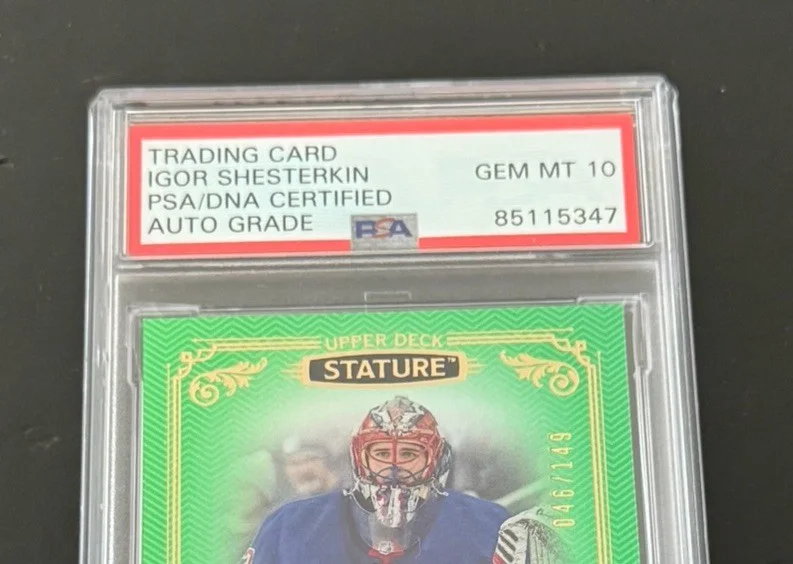 Igor Shesterkin — IGOR SHESTERKIN SIGNED 2019-20 UPPER DECK ROOKIE GREEN CARD GEM MINT 10 PSA/DNA, изображение 3
