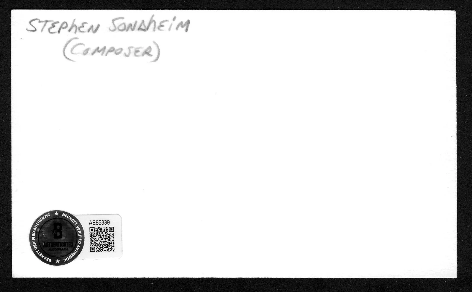 Stephen Sondheim Signed Autographed 3x5 Card Beckett BAS Letter West Side Story, image 2