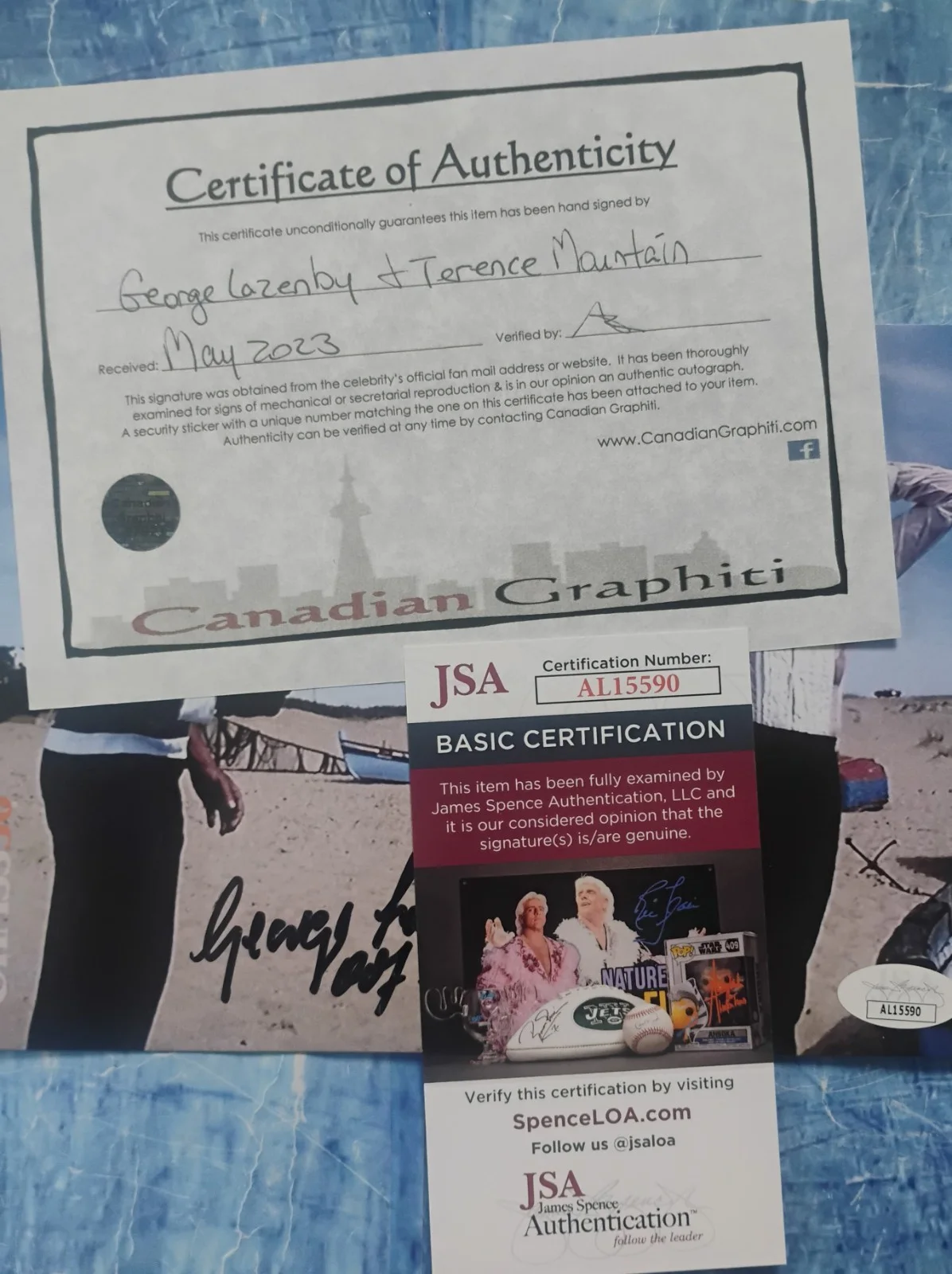 George Lazenby & Terence Mountain Signed Photo JSA COA James Bond NO US TARIFFS, изображение 5