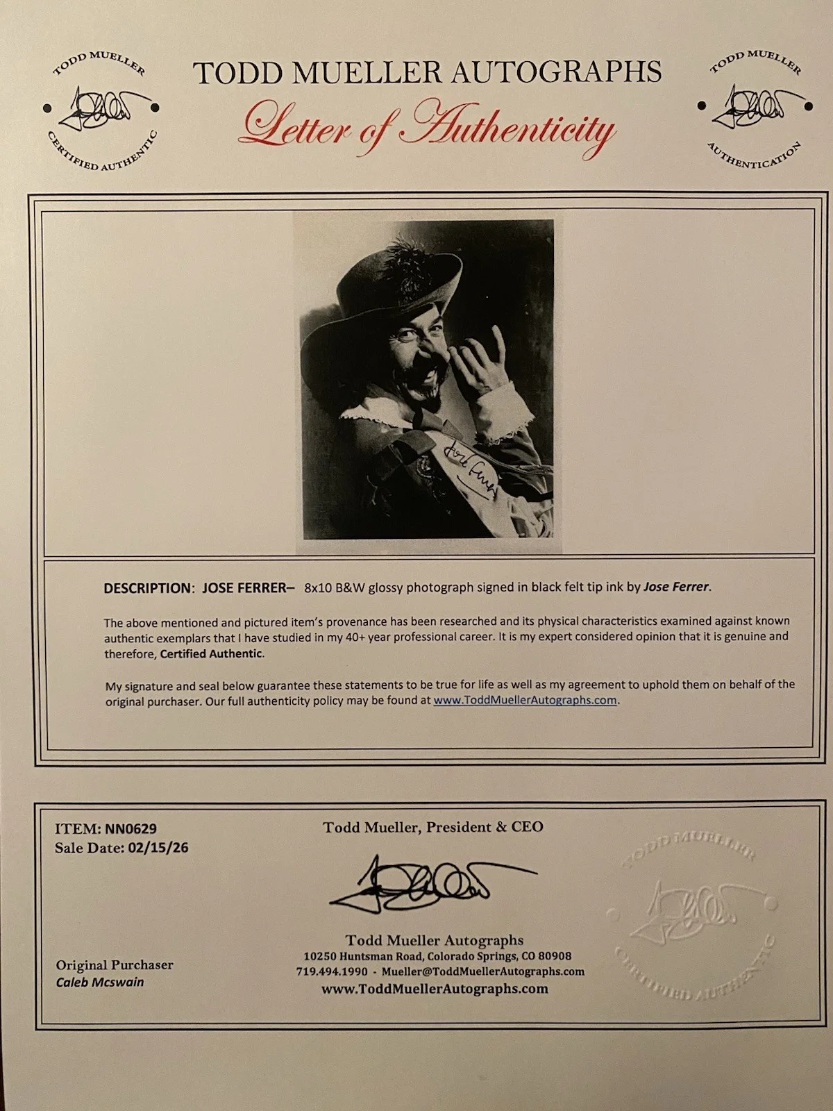 Jose Ferrer — Jose Ferrer Signed Autographed 8x10 Photo With COA Cyrano De Bergerac RARE, image 4