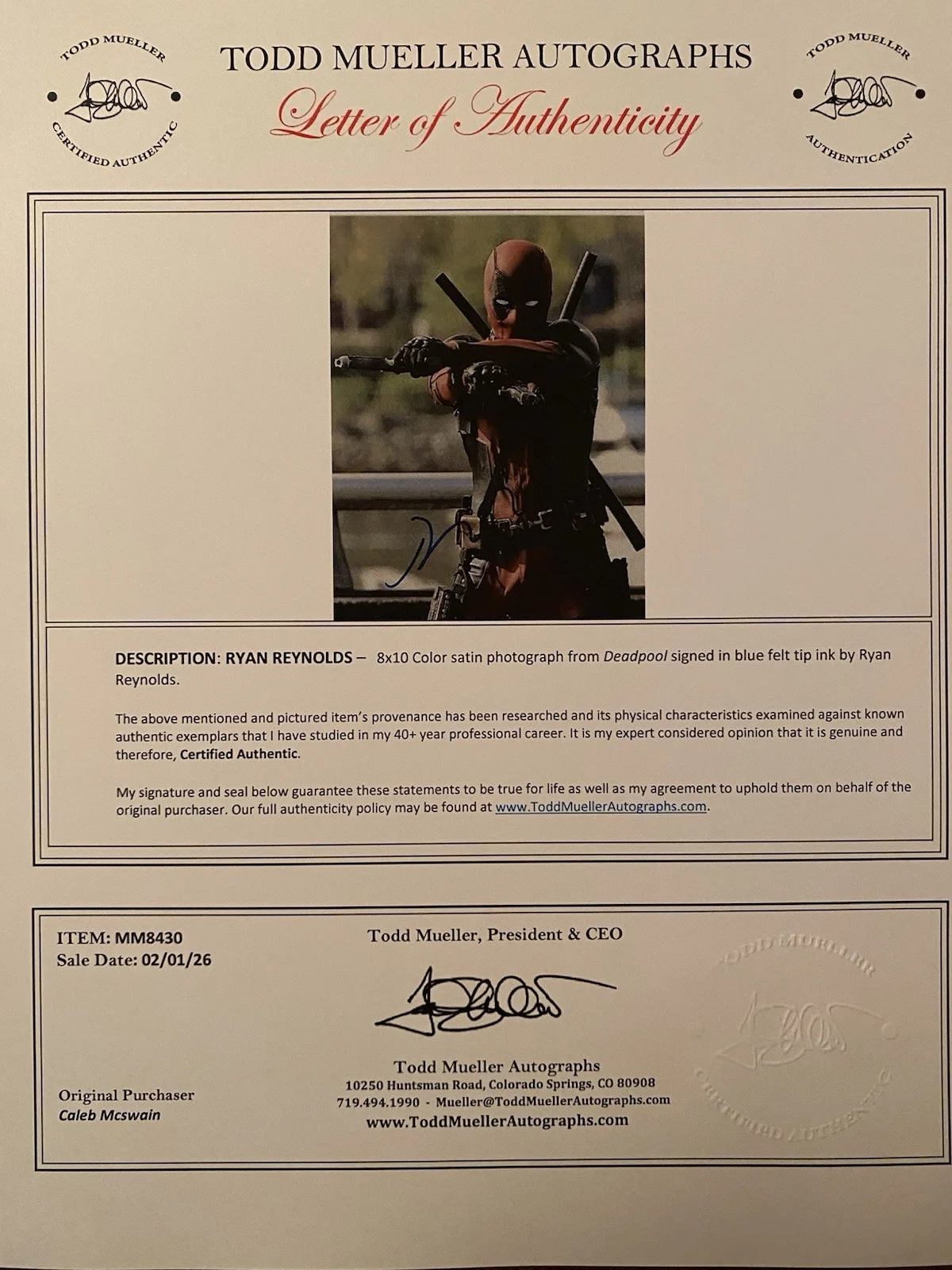 Ryan Reynolds — Ryan Reynolds Signed Autographed Photo With COA Deadpool And Wolverine Marvel, image 4