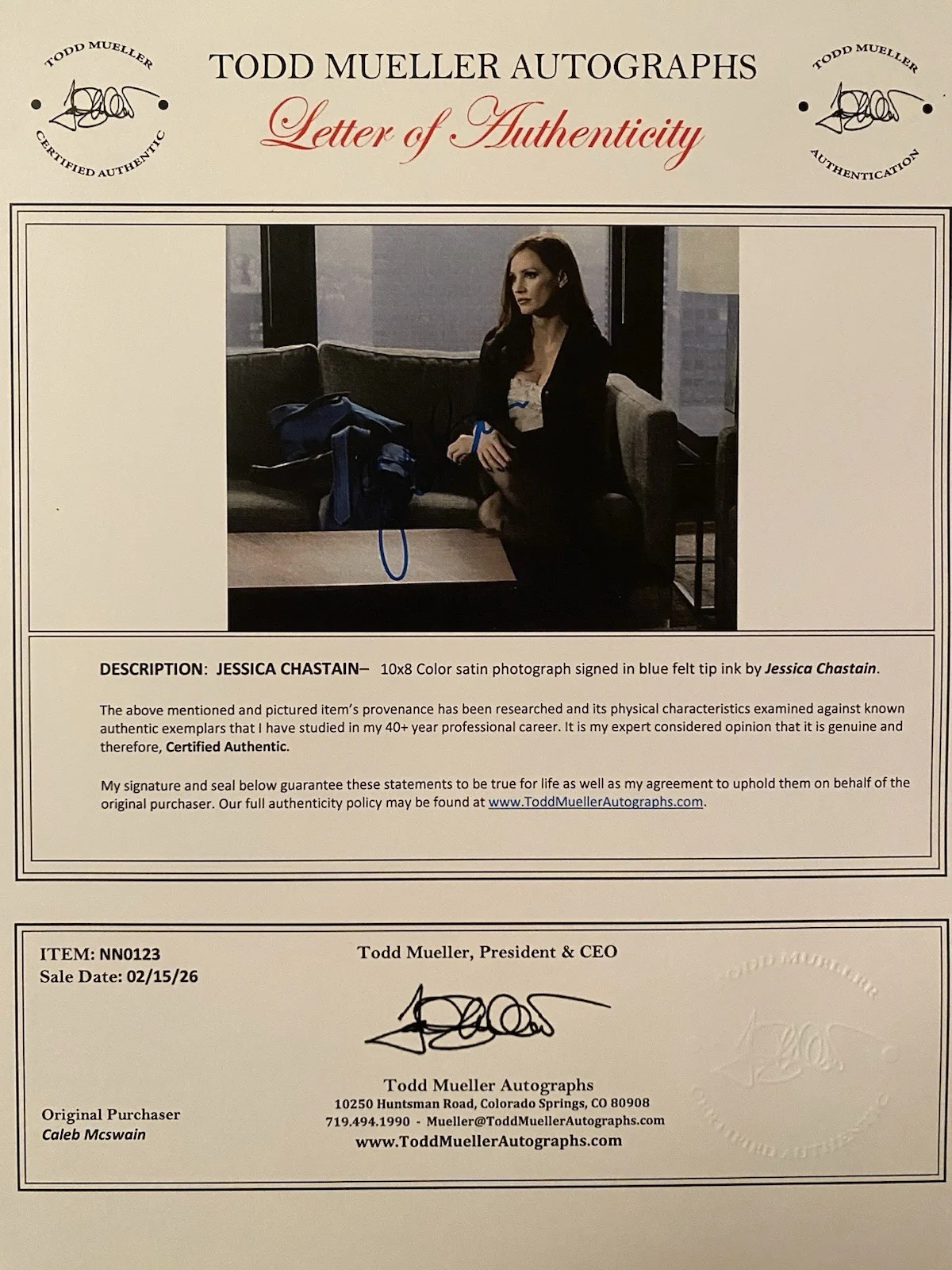 Jessica Chastain — Jessica Chastain Signed Autographed Photo With COA The 355 Ava Interstellar, image 4