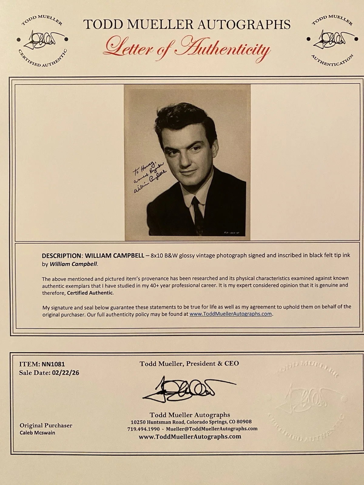 William Campbell — William Campbell Signed Autographed Photo With COA Star Trek TOS, изображение 4