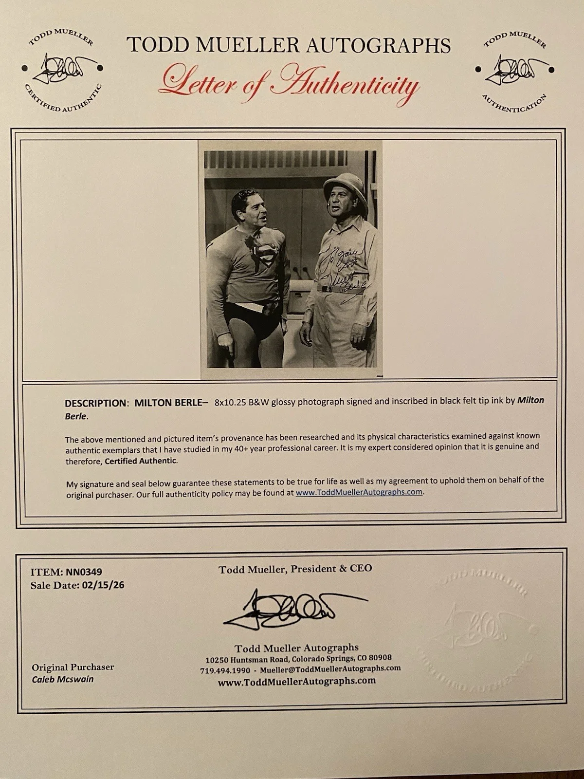 Milton Berle — Milton Berle Signed Autographed Photo With COA Superman Photo RARE Show, image 4