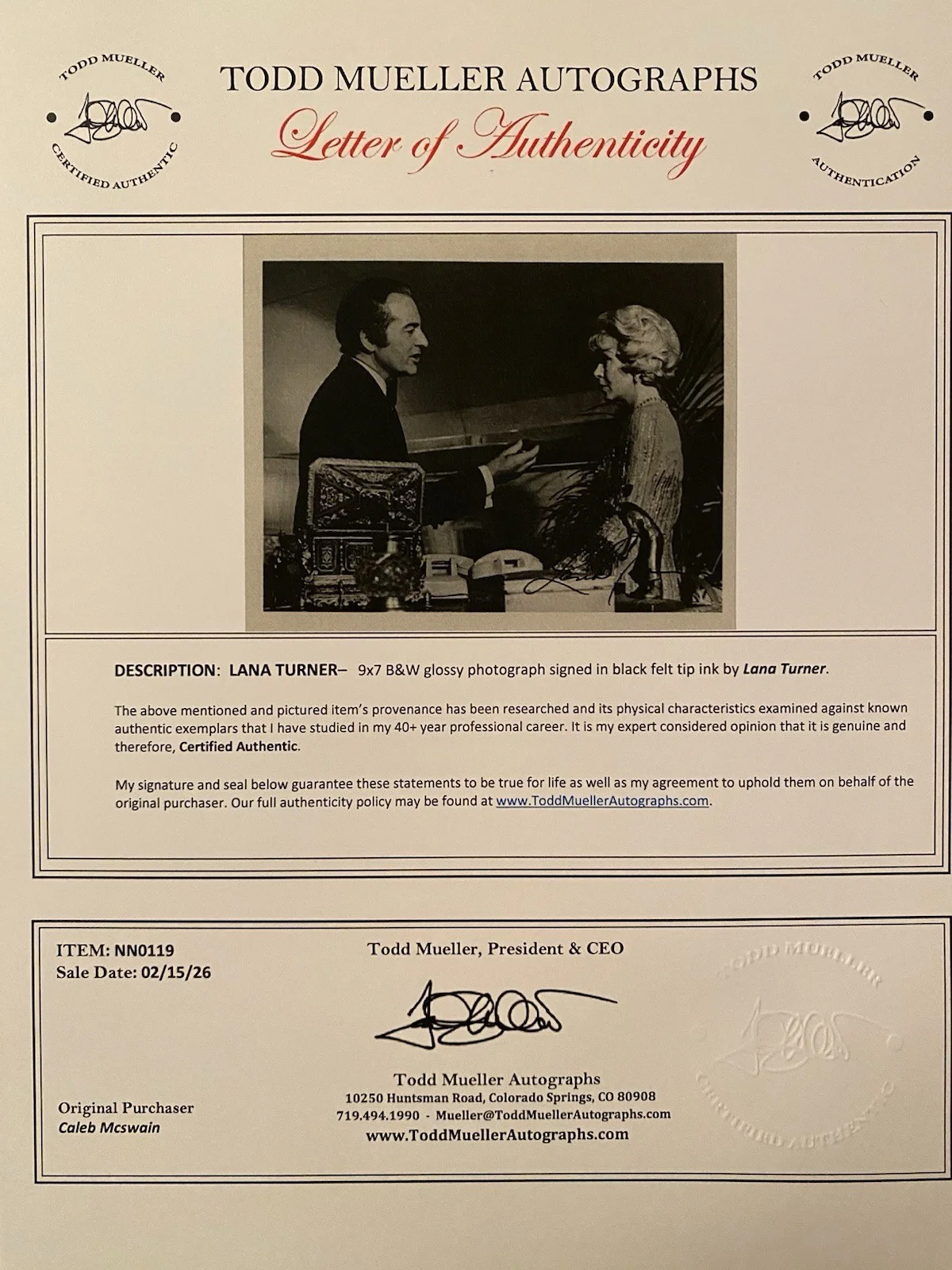 Lana Turner — Lana Turner Signed Autographed Photo With COA Madame X Peyton Place, изображение 4