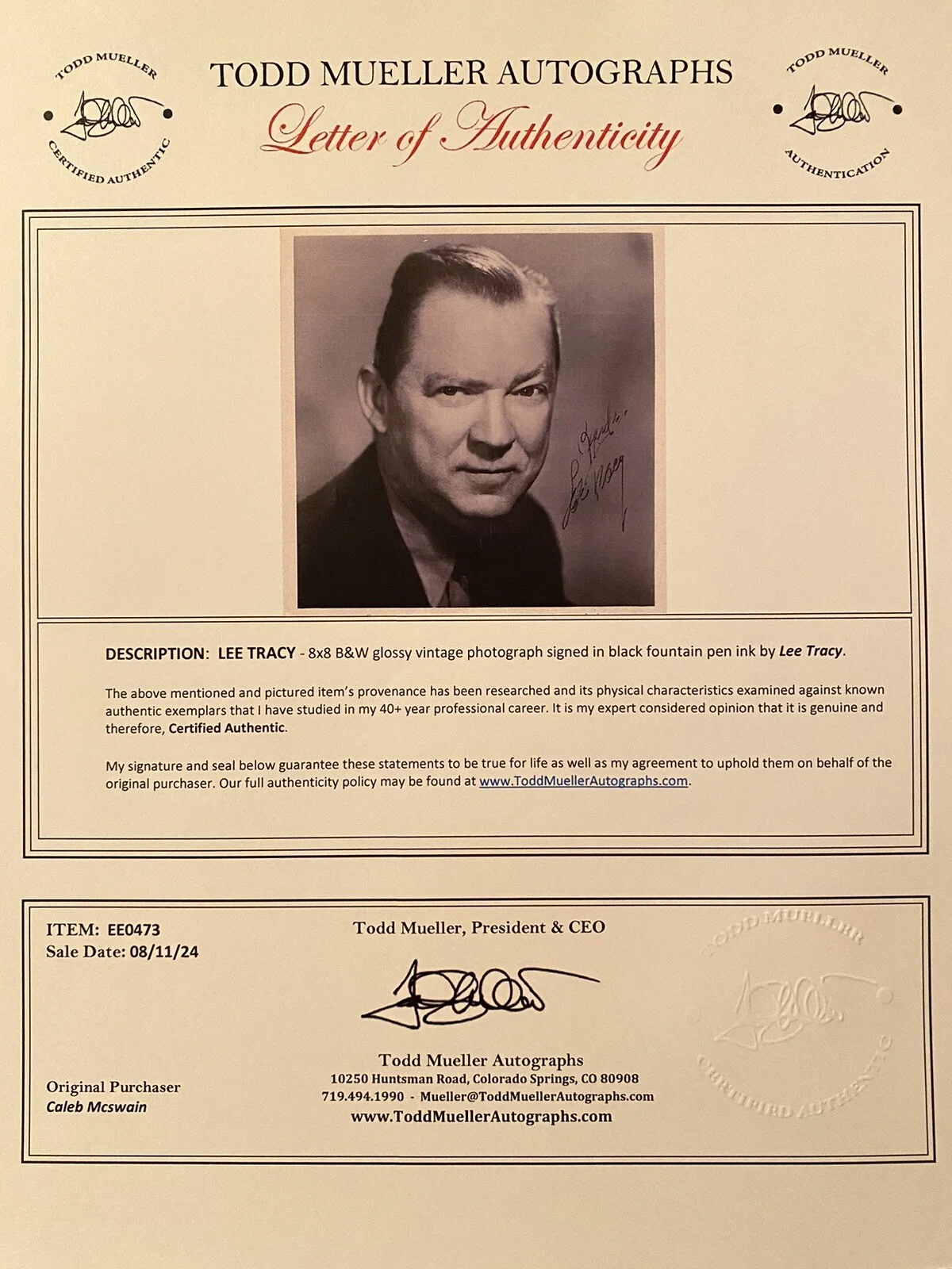 Lee Tracy — Lee Tracy Signed Autographed Photo With COA Bombshell The Best Man Dinner At 8, изображение 3