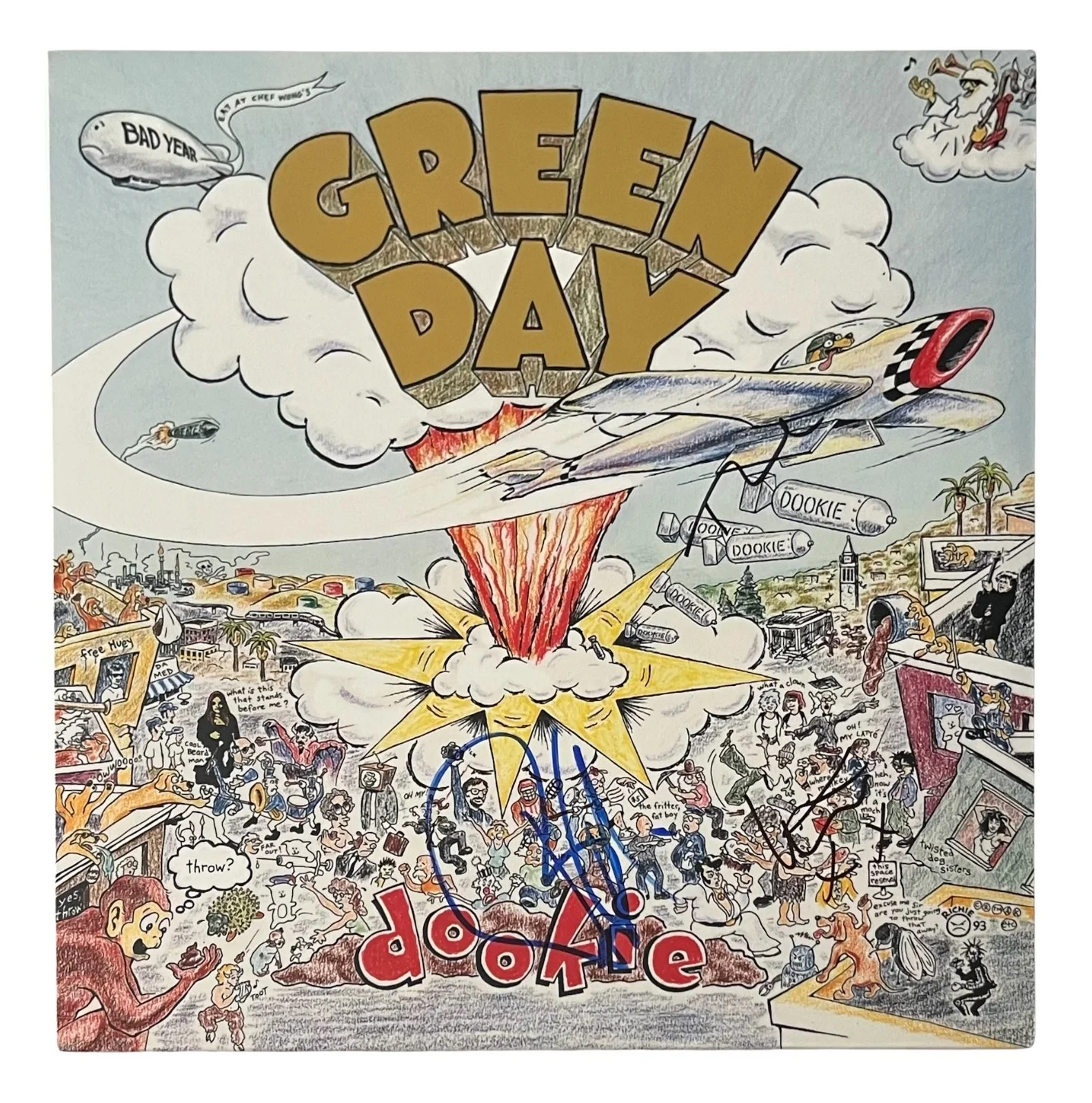 GREEN DAY x3 BILLIE JOE ARMSTRONG Band Signed DOOKIE Vinyl Record EPPERSON COA, изображение 2