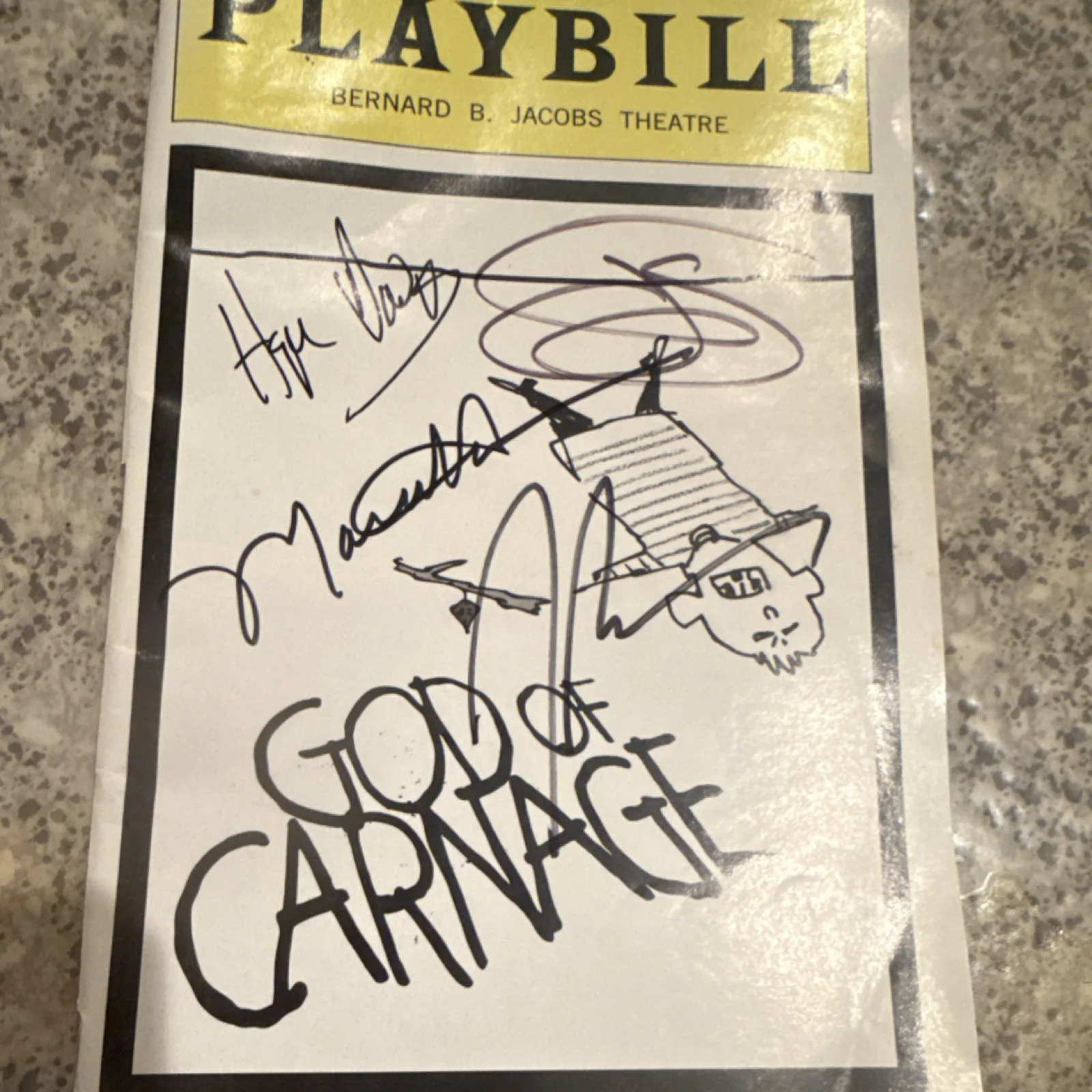 Jeff Daniels, Hope Davis, James Gandolfini, Marcia Gay Harden — God of Carnage Autographed Original Broadway playbill signed by cast.