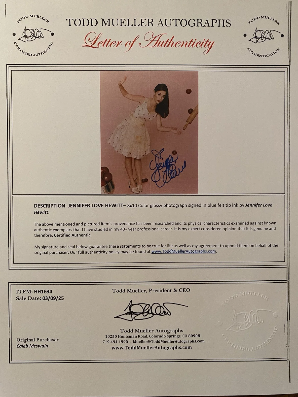 Jennifer Love Hewitt — Jennifer Love Hewitt Signed Autographed Photo With COA Ghost Whisperer Criminal, изображение 4