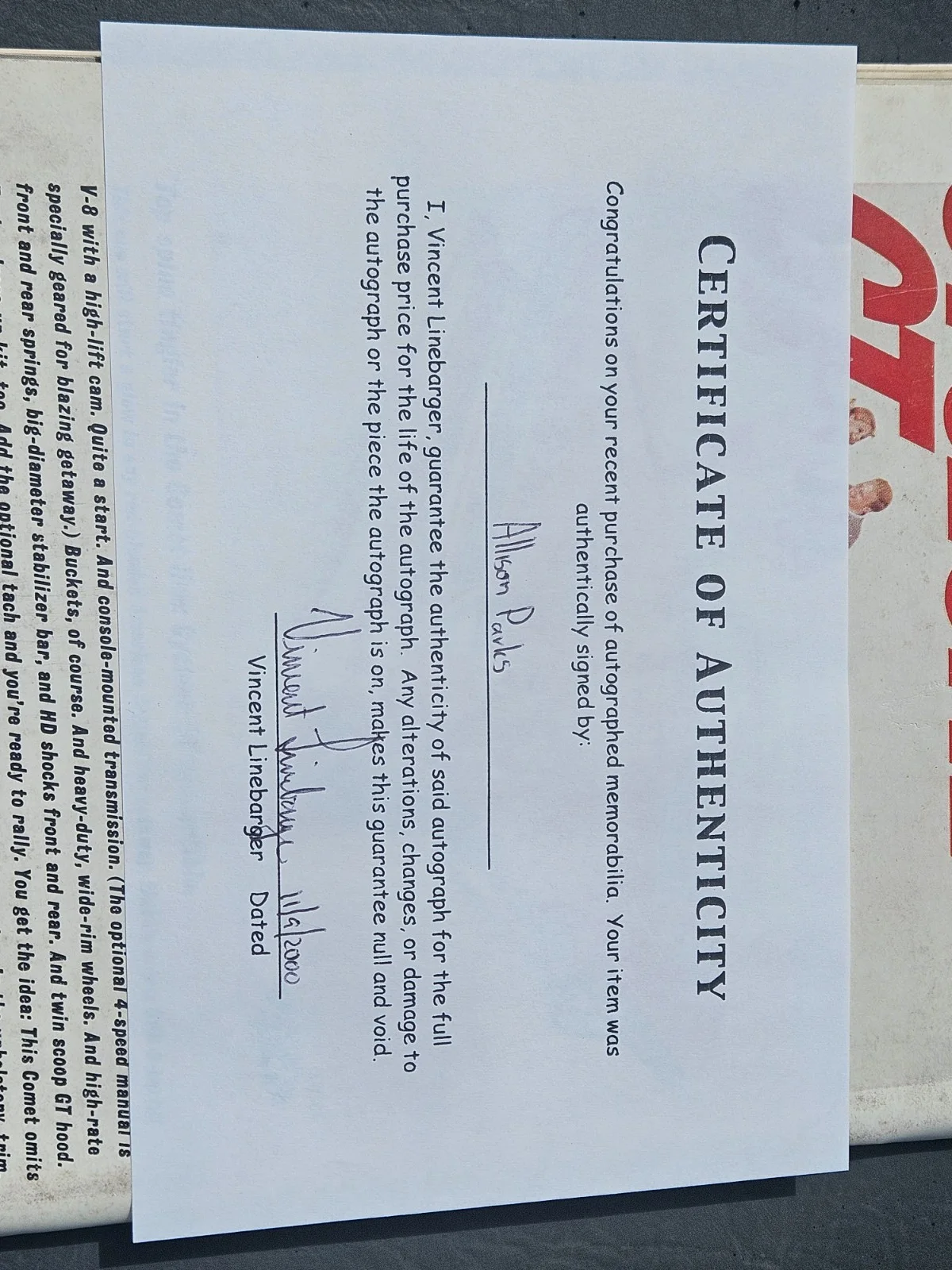 December 1965 ALLISON PARKS PLAYBOY COA Full Mag Signed Auto In-Person, изображение 4