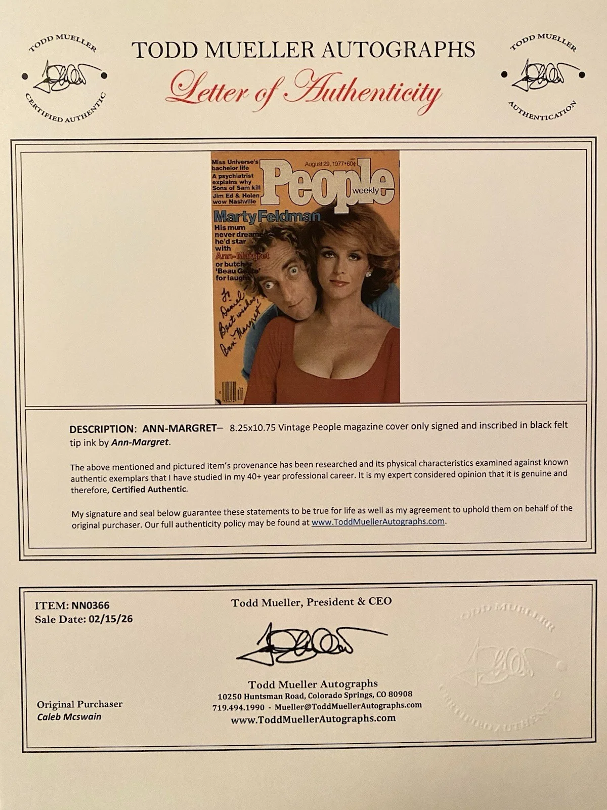 Ann Margret — Ann Margret Signed Autographed People Magazine With COA Beau Geste Marty Feldman, изображение 4